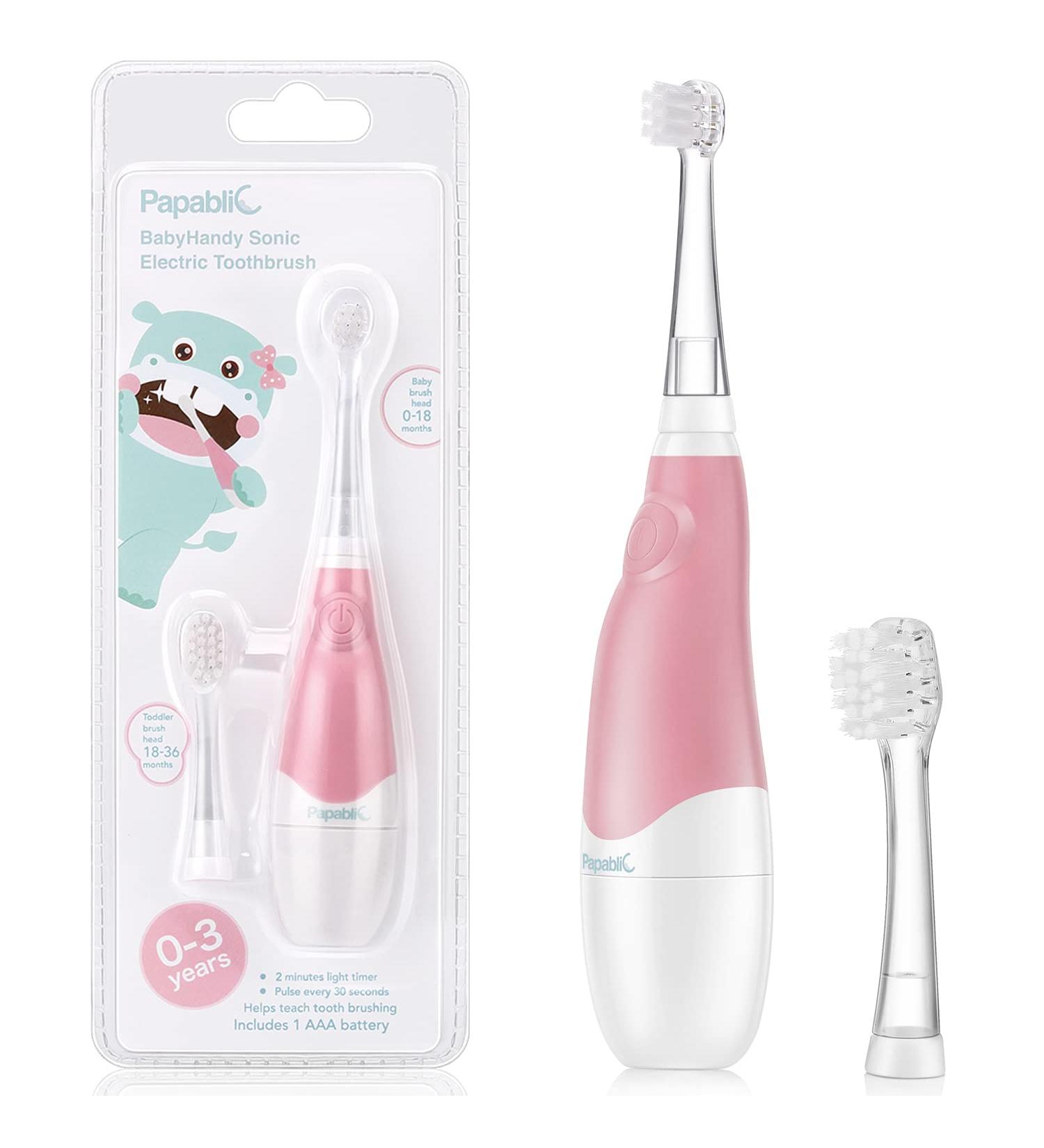 Papablic BabyHandy 2-Stage Sonic Electric Toothbrush for Ages 0-3 Years - Pink - Buy Online on GoSupps.com