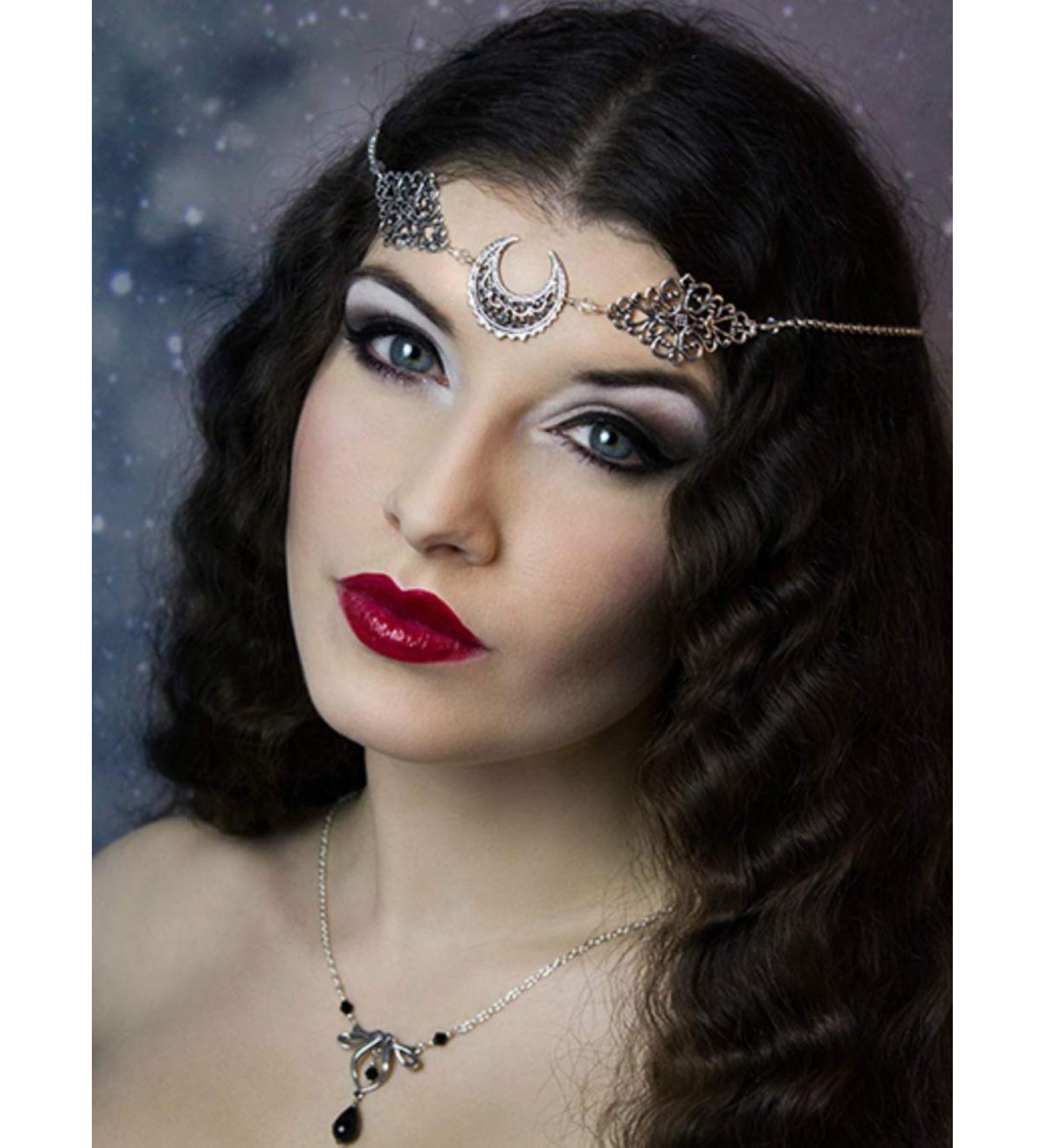Doubnine Crescent Moon Boho Head Chain Pendant Gothic Headpiece in Black Beads for Women and Girls - Buy Online on GoSupps.com