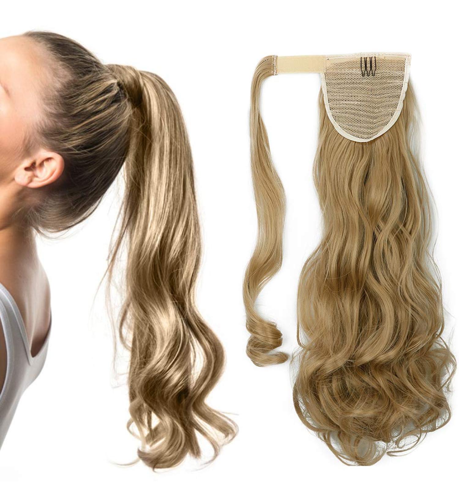 24" Ash Blonde Wrap Around Ponytail Hair Extensions Curly One Piece Clip in Hairpiece - Buy Online on GoSupps.com