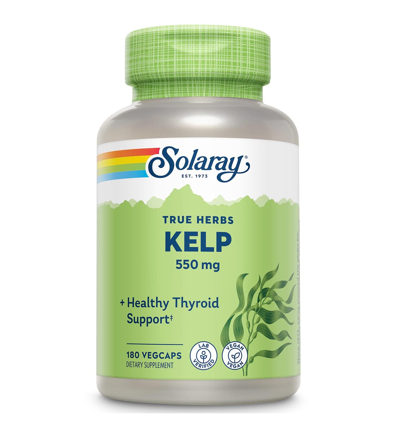 Solaray Kelp 550mg with Folic Acid | Thyroid Support & Energy Boost | Non-GMO | 180 VegCaps - Buy Online on GoSupps.com
