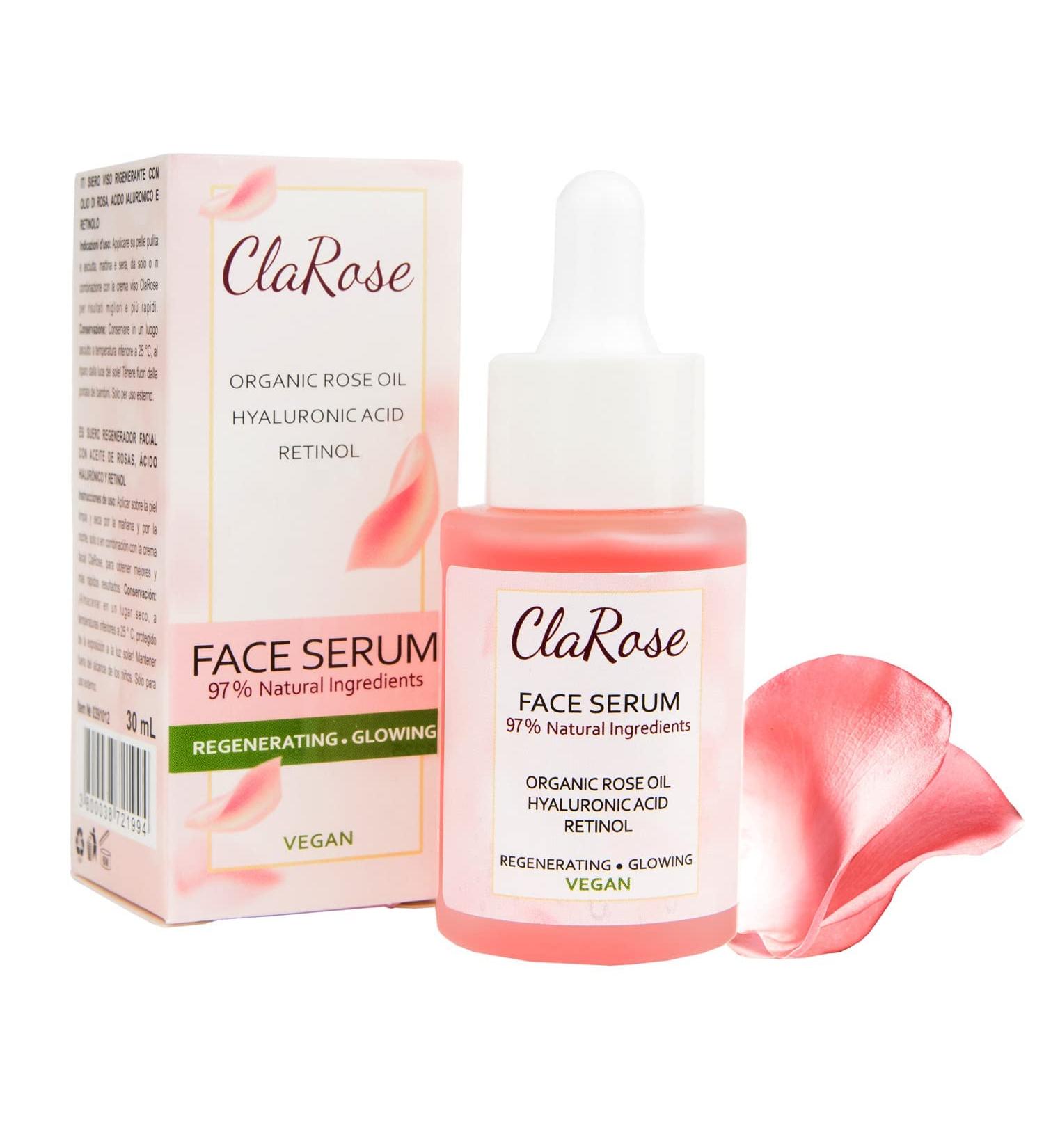ClaRose Hyaluronic Acid Anti-Aging Face Serum with Natural Rose Oil & Retinol - 30ml | Youthful Skin Hydration & Glow - Buy Online on GoSupps.com