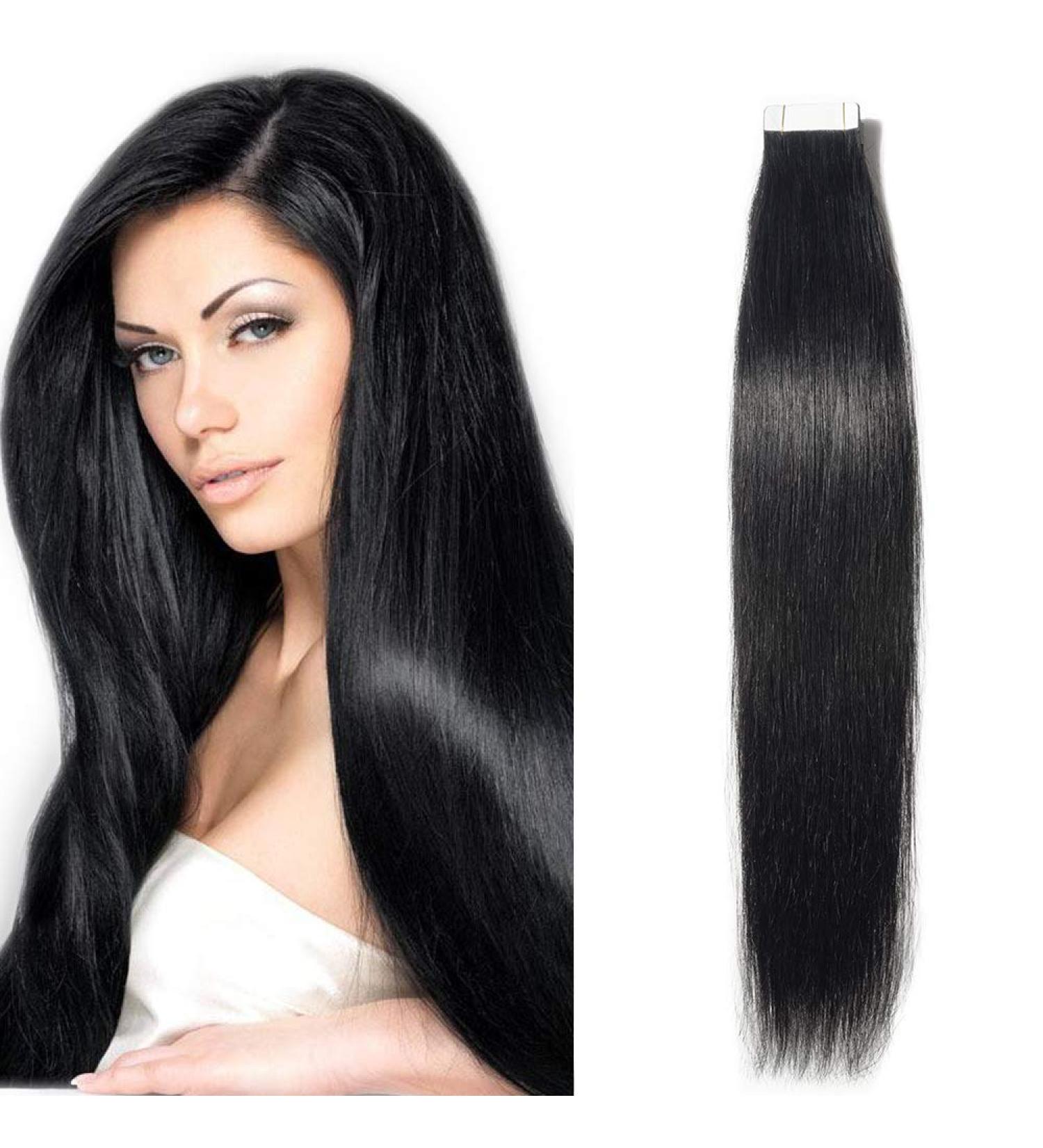 40cm Tape In Extensions - 100% Remy Human Hair 20pcs + 10 Free Tapes Black#1 16 - Buy Online on GoSupps.com
