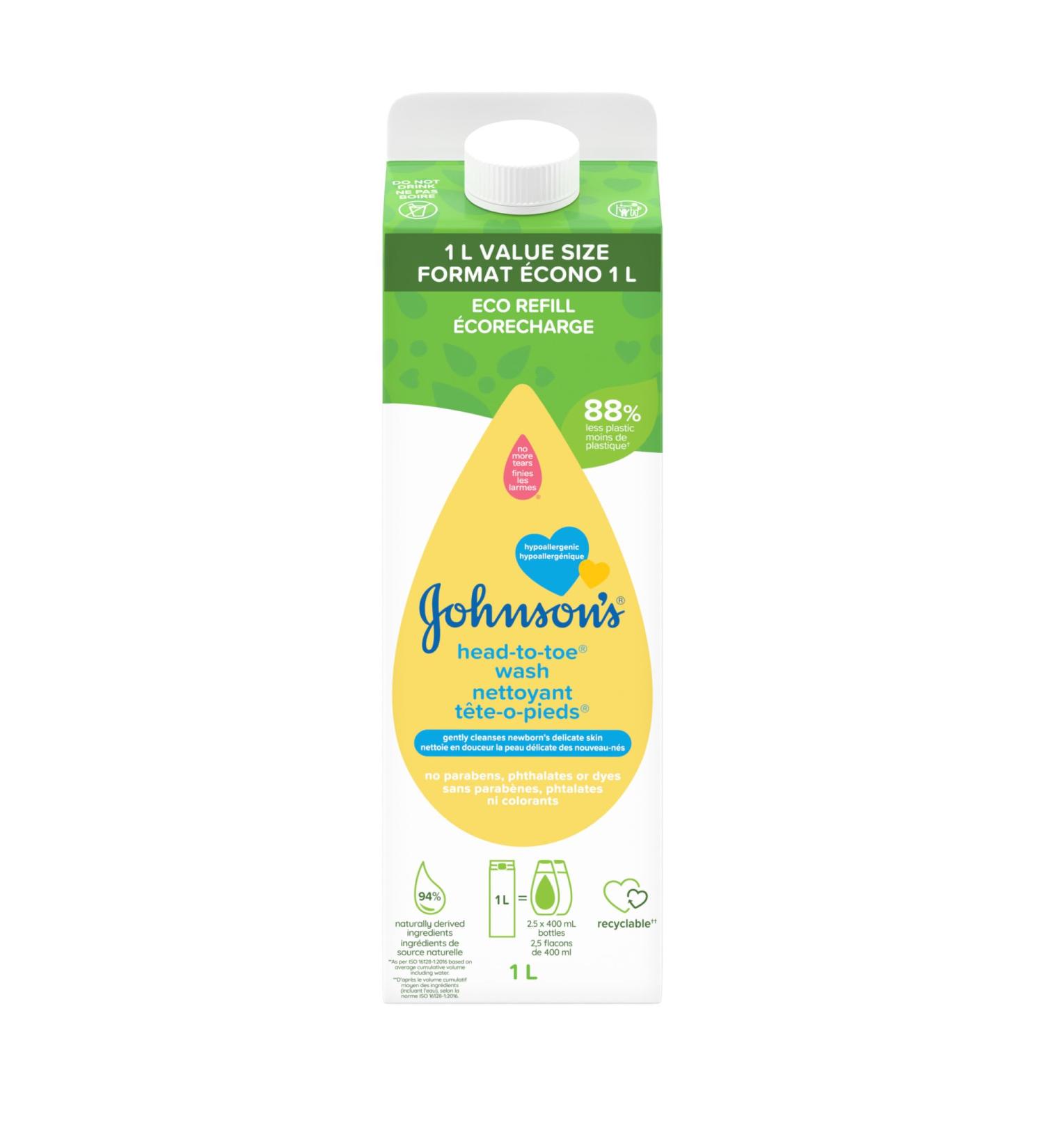 Johnson s Head to Toe Wash 1L Carton Refill Gently Cleanses Baby's Delicate Skin Hypoallergenic Cleanser Paraben Free 1L - Buy Online on GoSupps.com