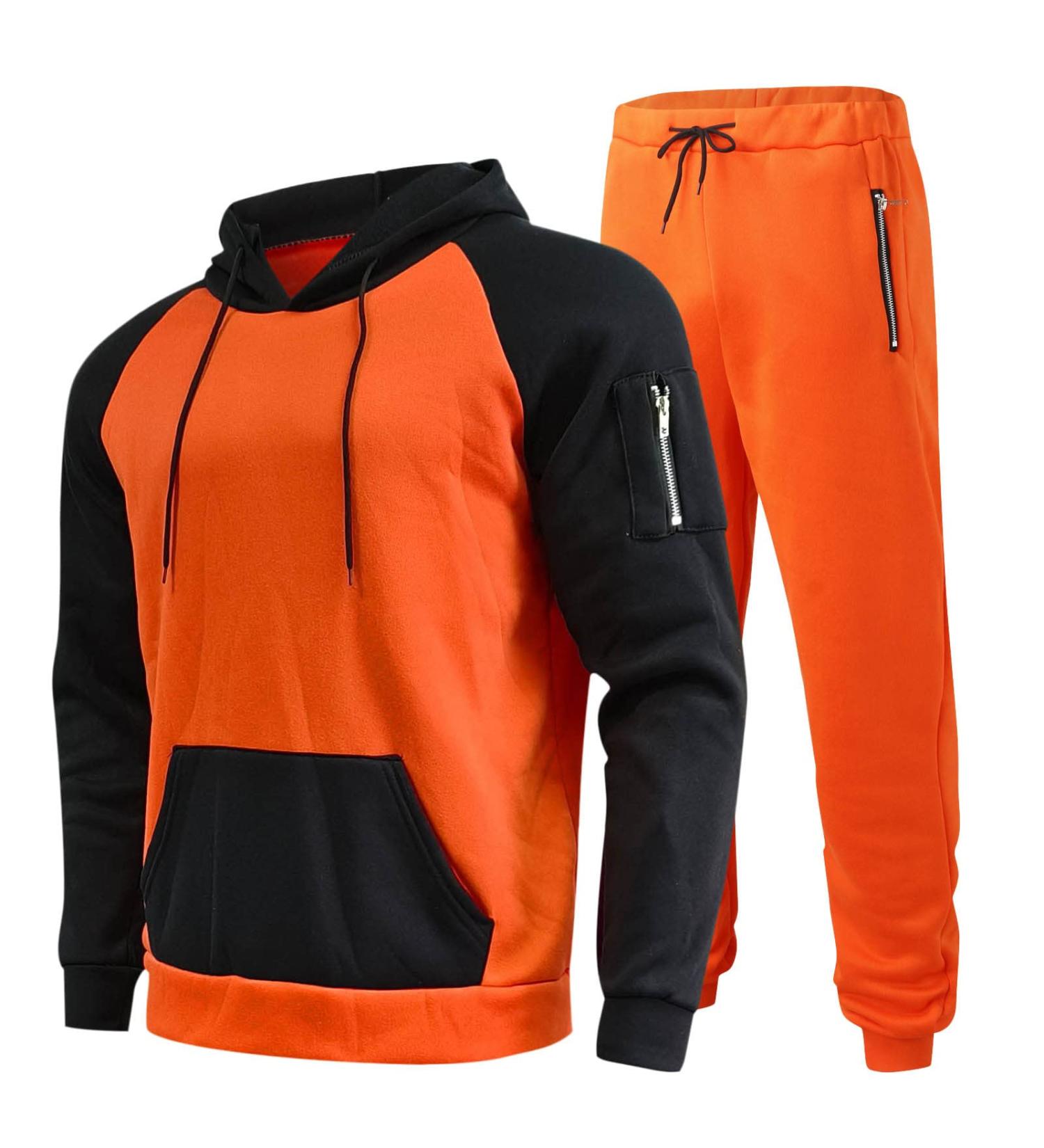 Hanxiulin Men's Training Suit - Cotton Jogging Set Sweatshirt & Pants for Fitness | Sport Jogging Outfit in Orange - Buy Online on GoSupps.com