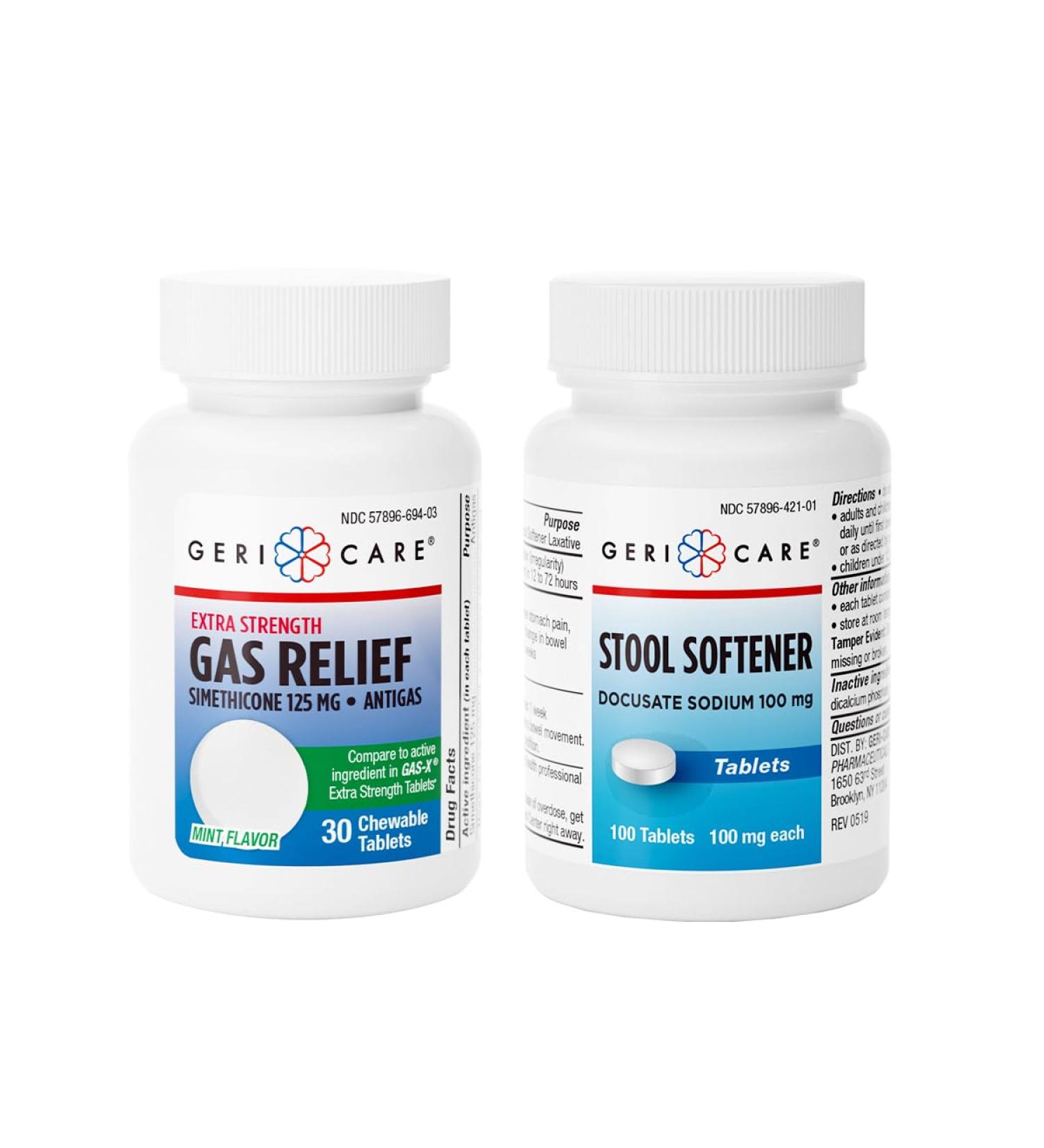 GeriCare Stool Softener Docusate Sodium 100 mg & Chewable Extra Strength Gas Relief Simethicone 125 mg Gentle Constipation Relief and Fast Gas Bloating & Pressure Relief Bundle Digestive Health - Buy Online on GoSupps.com