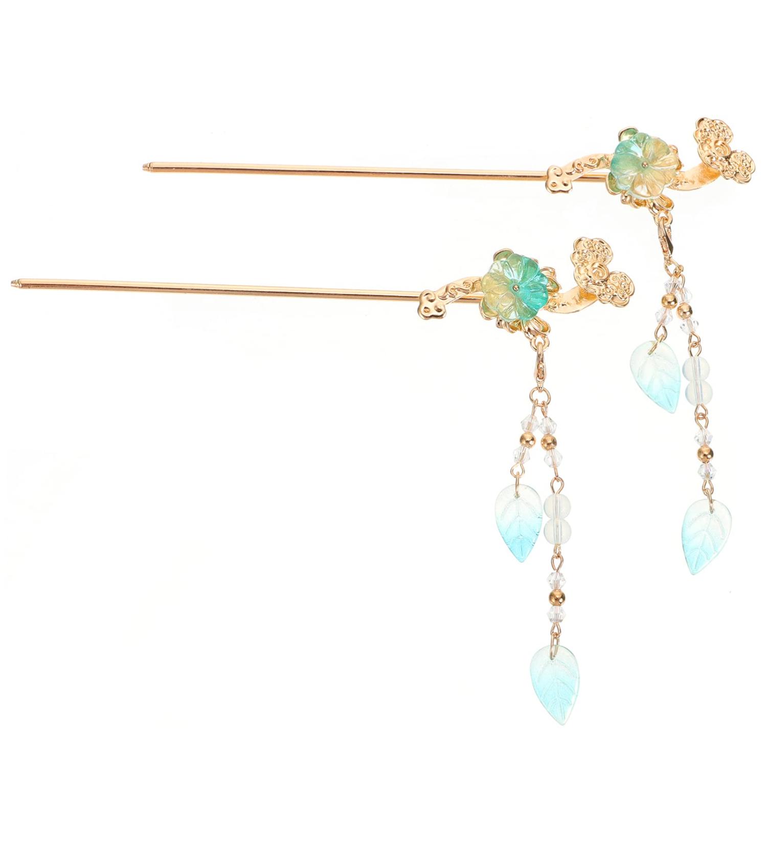 Lurrose 2-Piece Chinese Hairsticks - Bridal Brewed Hairpins & Japanese Flower Hair Chopsticks | Retro Hair Jewelry for Women & Girls | Perfect Gift in Light Green - Buy Online on GoSupps.com