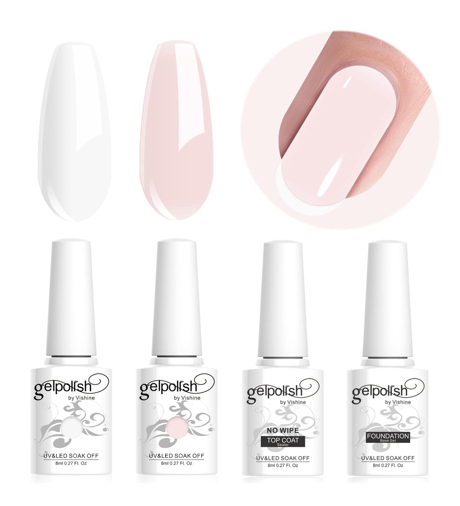 Vishine 4Pcs French Manicure French White Rose Pink Nail Gel Set UV LED Gel Base Coat Top Coat Long-lasting Nail Gel Colors Starter Kit 4 Colors 8ml Set - Buy Online on GoSupps.com