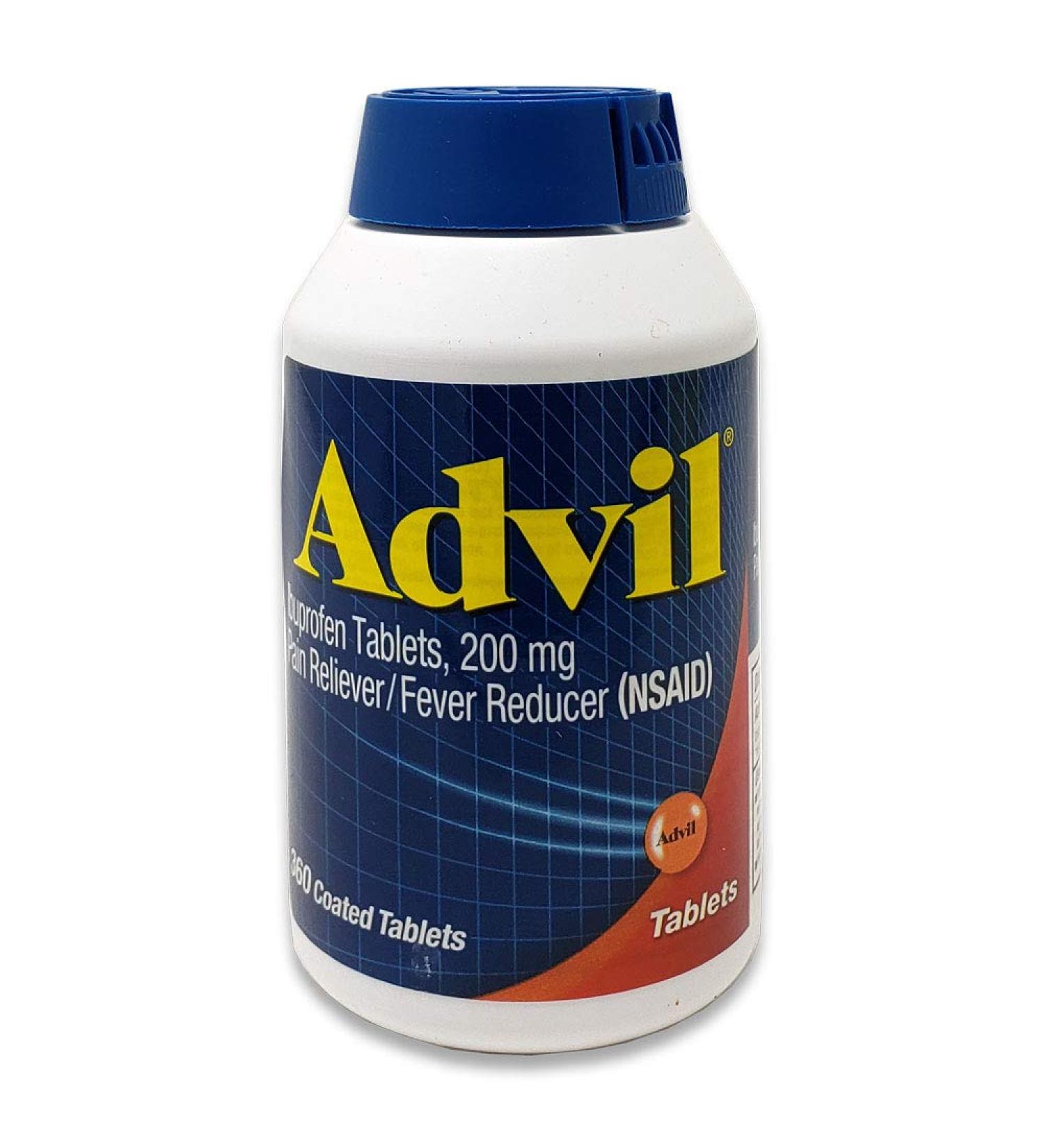 Advil 200mg Ibuprofen Coated Tablets - 360 Count - Pain Reliever & Fever Reducer - Buy Online on GoSupps.com
