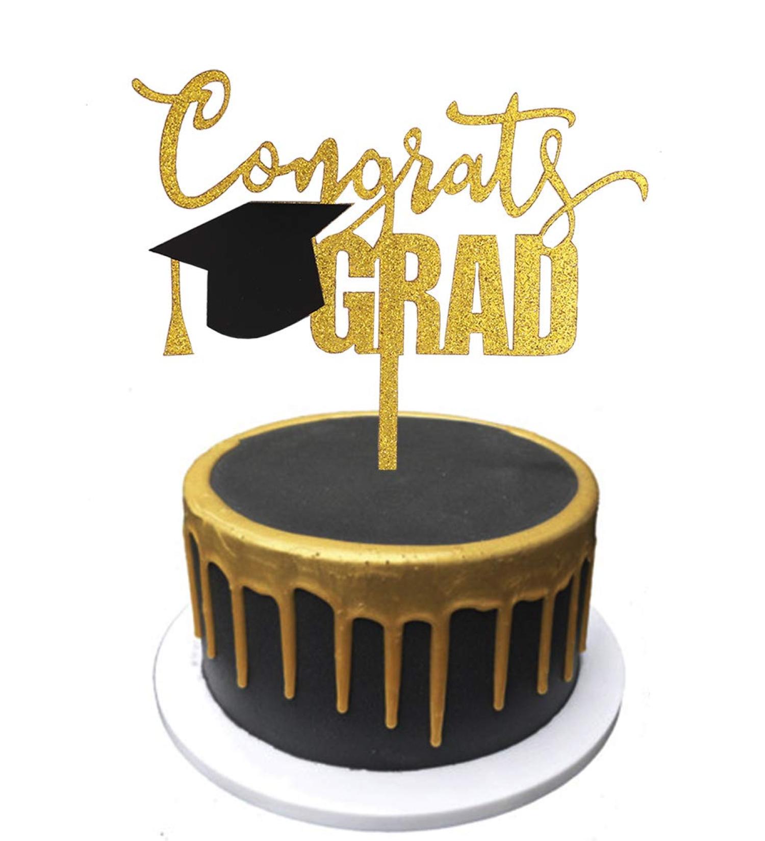 Gold Congrats Grad Cake Topper Acrylic Graduation Topper for Graduation/Grad Party Decorations - Buy Online on GoSupps.com