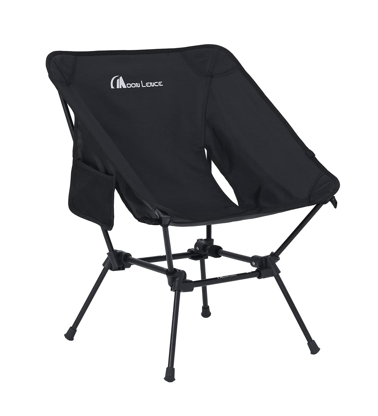 MOON LENCE Compact Camping Chair with Side Pockets - Portable & Lightweight Folding Chair for Hiking, Beach, and Fishing - Black - Buy Online on GoSupps.com