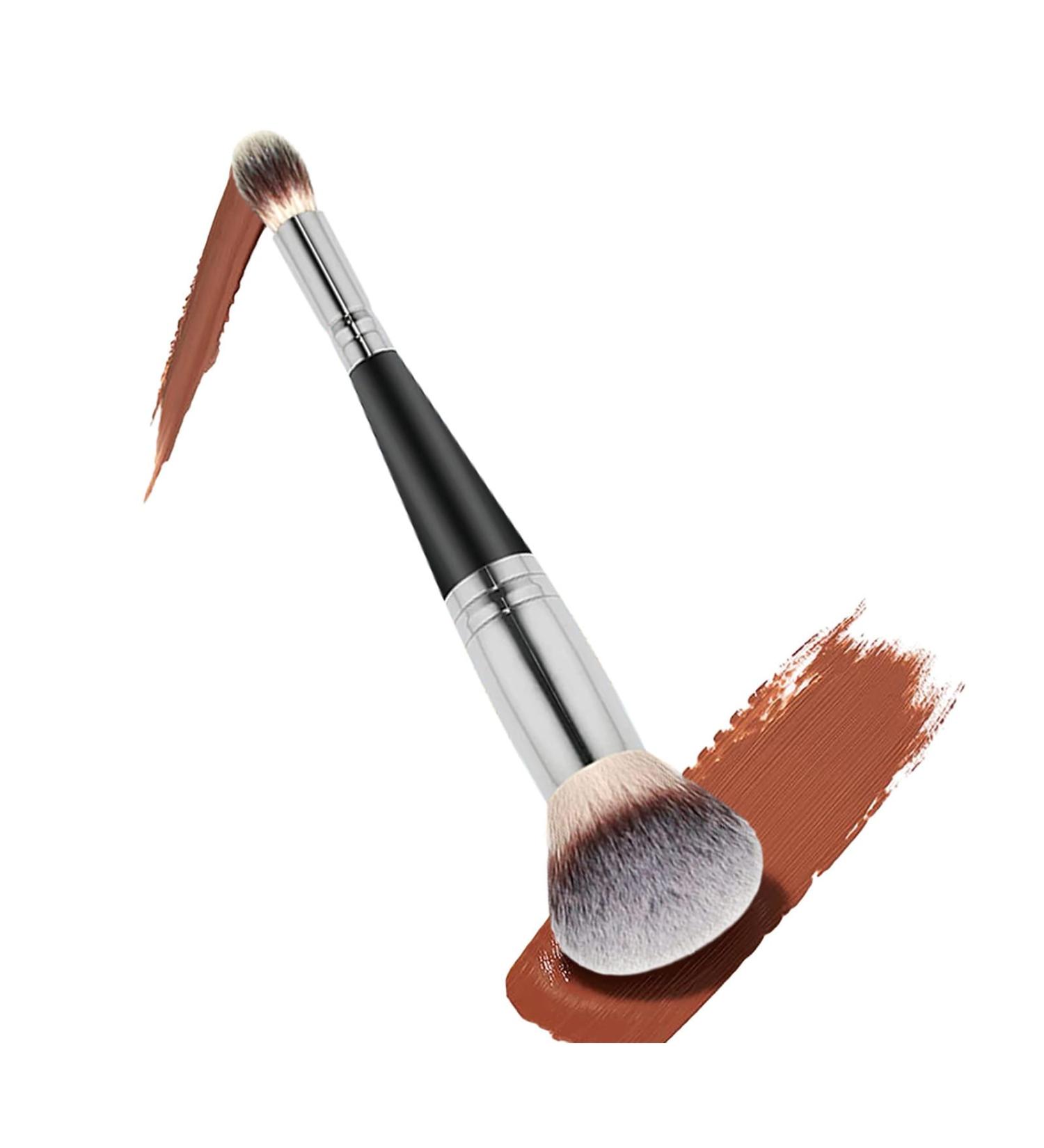 Makeup Brushes Dual-Ended Foundation Brush | Multifunctional Brushes Beauty Tools For Women Girls For Powder Liquid Concealer Cream Lencyh Black Handle Silver Tube - Buy Online on GoSupps.com