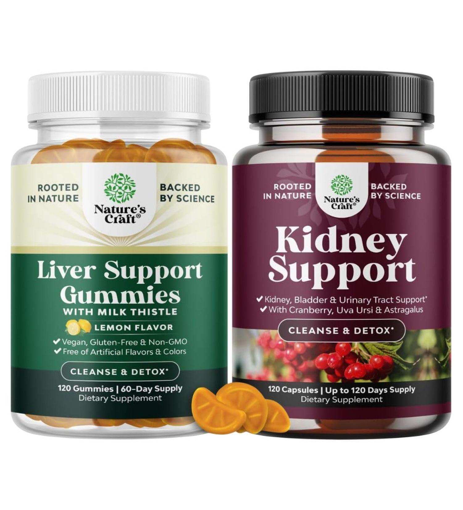 Bundle of Cleansing Herbal Liver Detox Gummies Milk Thistle with Artichoke Extract Turmeric Curcumin & L-Carnitine and Kidney Cleanse Detox Cranberry Extract with Uva Ursi Stinging Nettle Astragalus - Buy Online on GoSupps.com