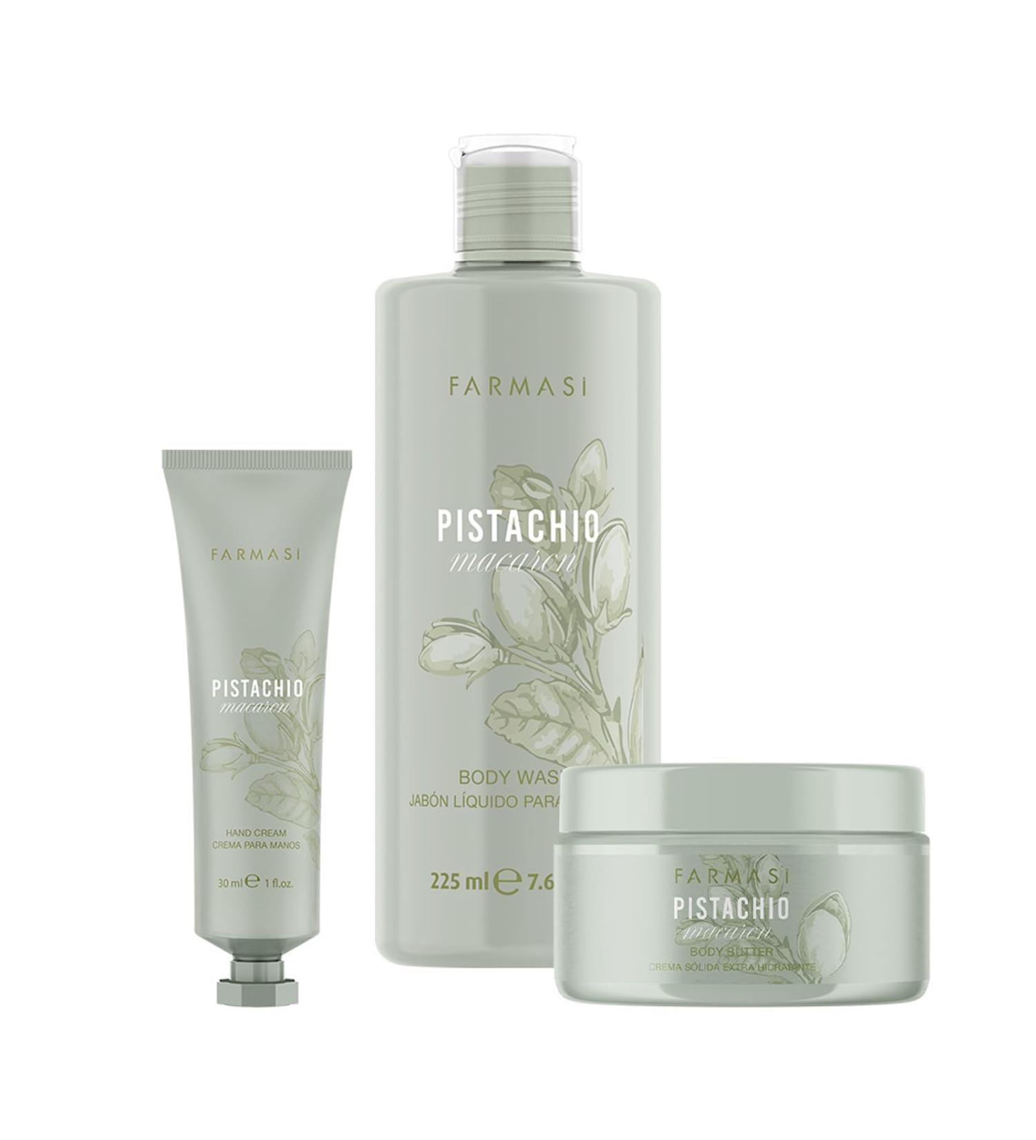Farmasi Pistachio Set Luxurious Body Care Collection with Pistachio Macaron Shower Gel Body Oil and Hand Cream Indulgent Pistachio Scent Perfect Gift Gift for Her
