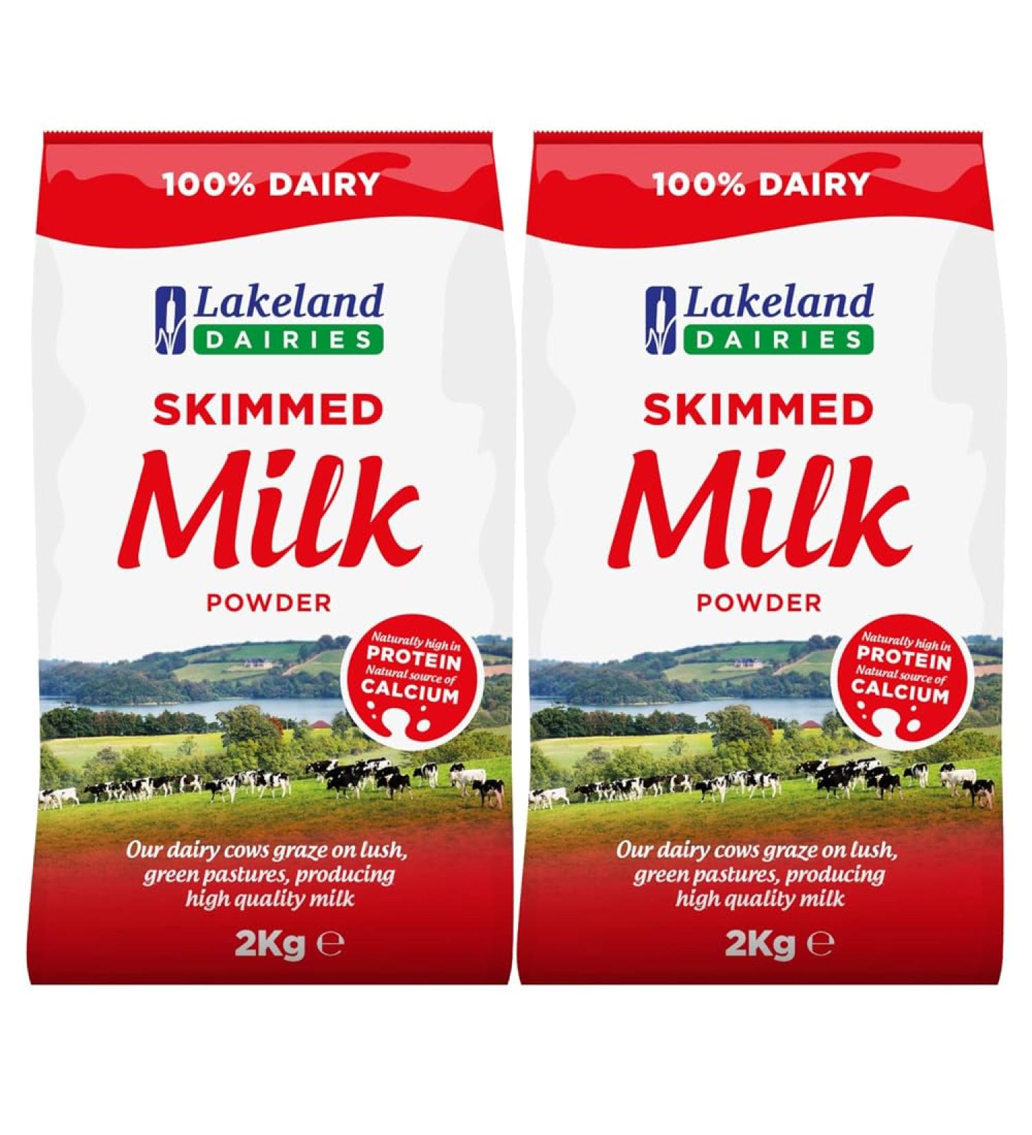 2 x 2kg Lakeland Daries Skimmed Low Fat Milk Powder Baking Cooking Coffee Tea Drink Custard Pudding Dessert Sauce Gravy