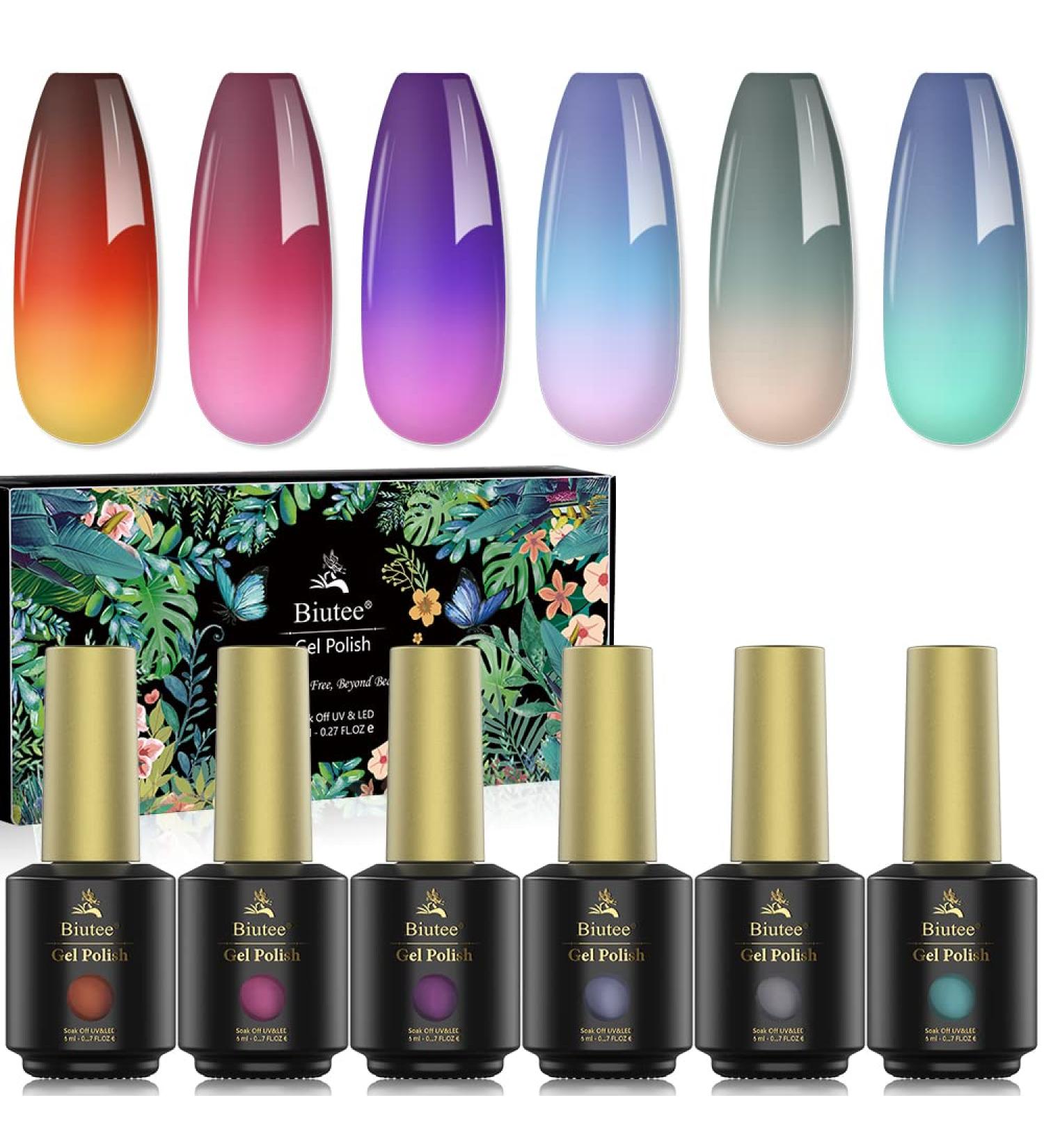 Biutee Color Changing Gel Nail Polish Set - 6 Pcs Temperature Mood Change Kit (8 ml) - Buy Online on GoSupps.com