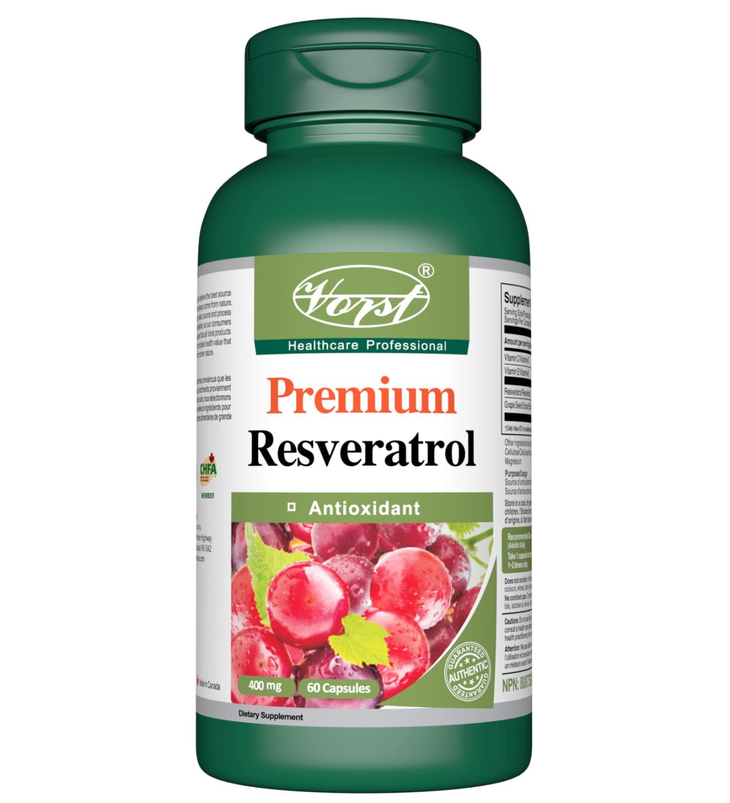 VORST Resveratrol Supplement 400mg 60 Capsules with Grape Seed Extract and Vitamin C & E | Antioxidant Pills for Anti Aging Skin Care & Immune System | Powder Pills | 1 Bottle 60 count (Pack of 1) - Buy Online on GoSupps.com