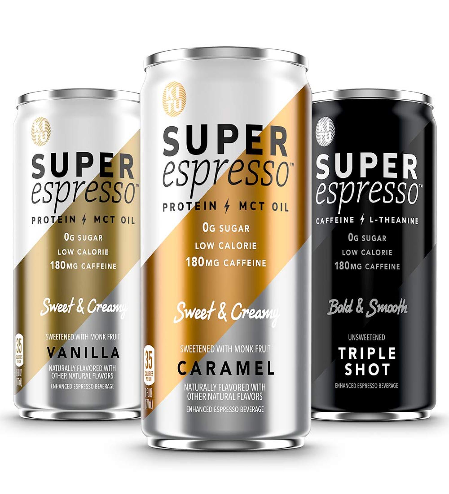 Super Coffee Espresso Keto Coffee Cans Variety Pack - 0g Sugar, 5g Protein, 35 Calories | 6 Fl Oz, 6 Pack - Iced & Canned Coffee from Super Coffee Family - Buy Online on GoSupps.com