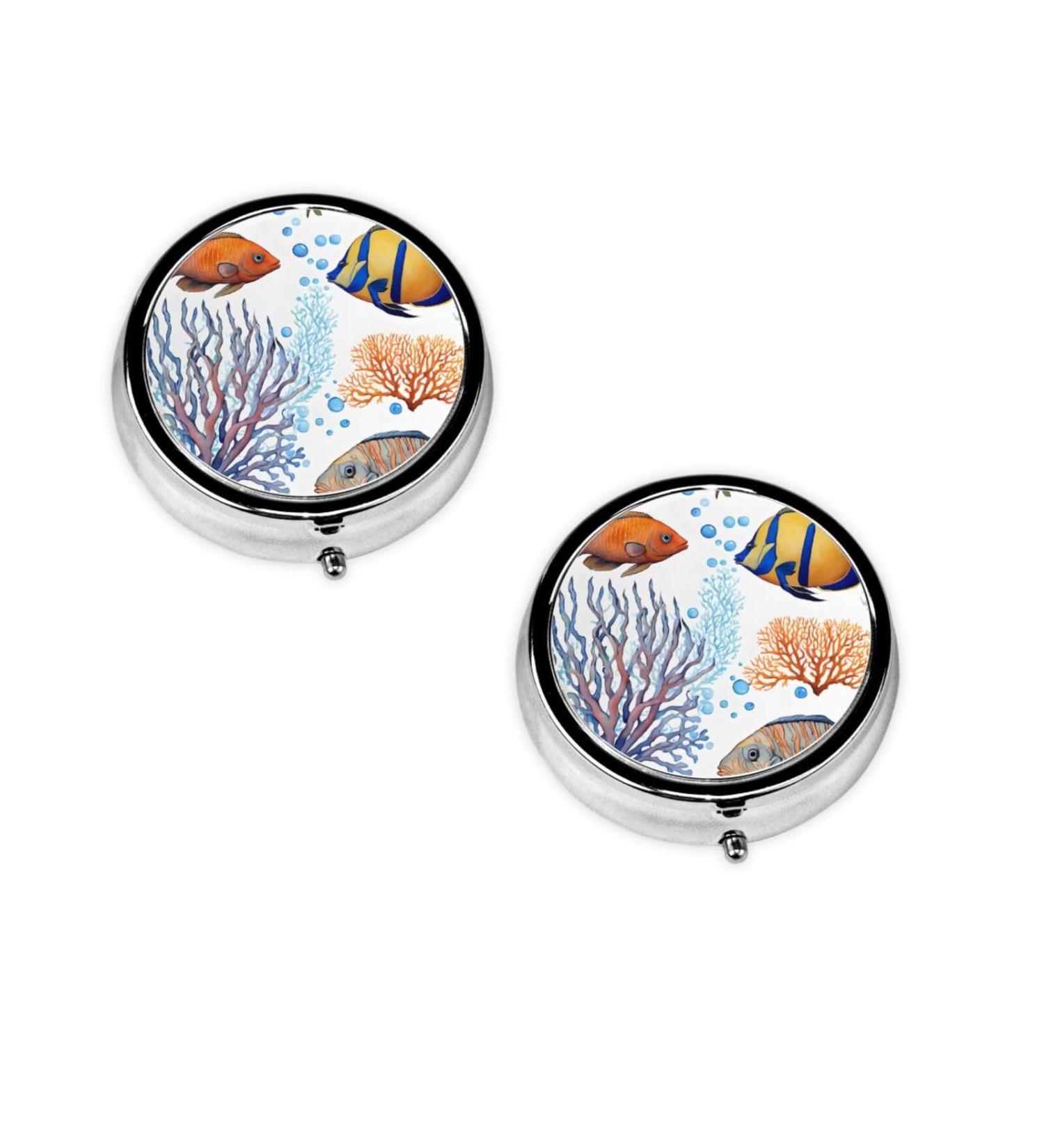 Colorful Fish Round Pill Box | 3 Compartment Mini Travel Pill Organizer for Vitamins & Medications - Buy Online on GoSupps.com