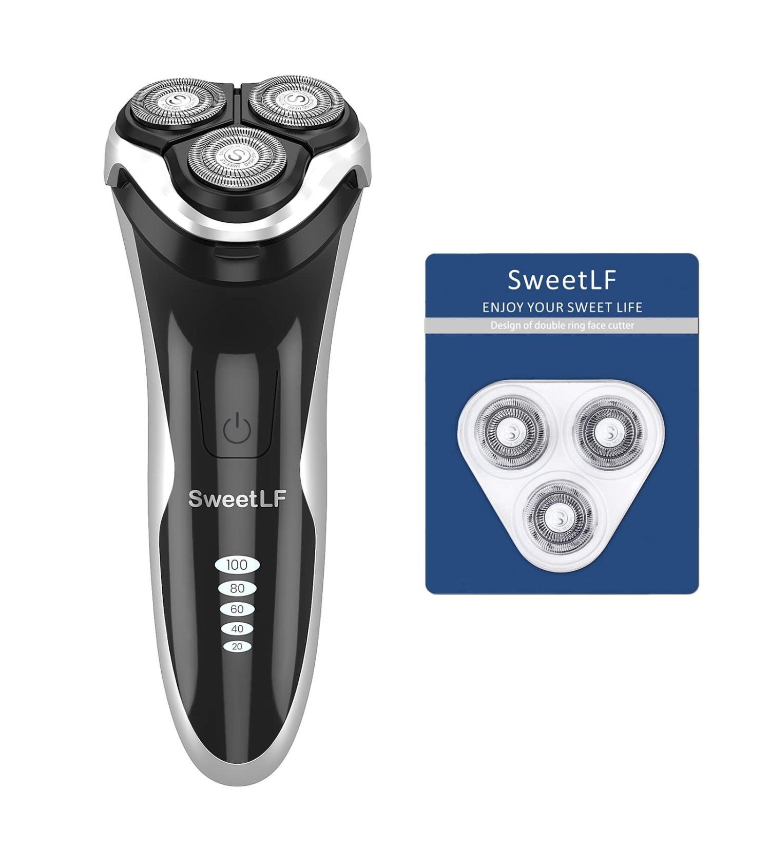 Electric Razor for Men - SweetLF Rechargeable Waterproof Electric Shaver with 3 Blades LED Display & Pop-Up Trimmer - Cordless Floating Head Black - Buy Online on GoSupps.com