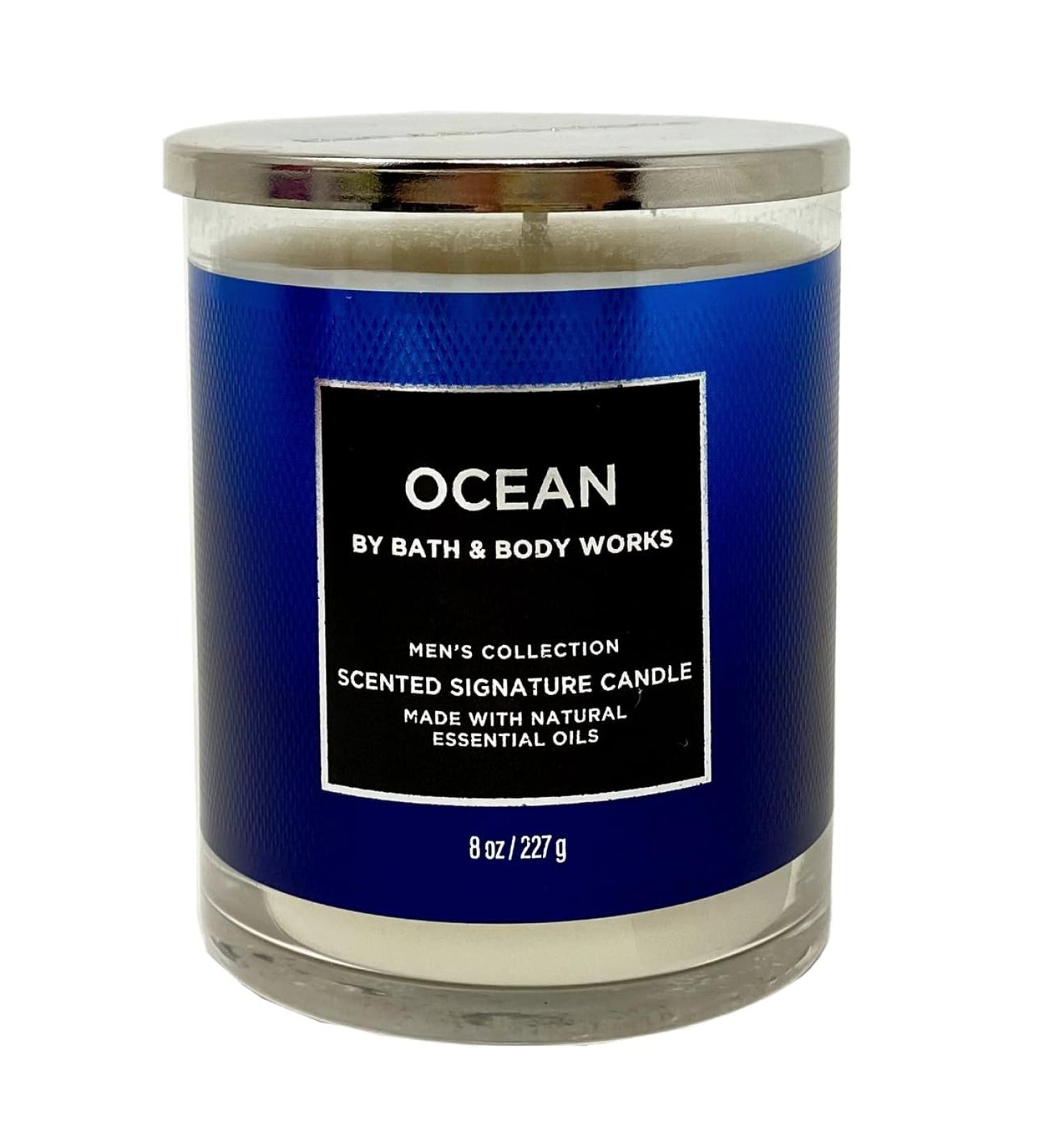 Bath and Body Work Men's Collection Ocean Single-Wick Scented Signature Candle - 8 oz / 227 g Blue