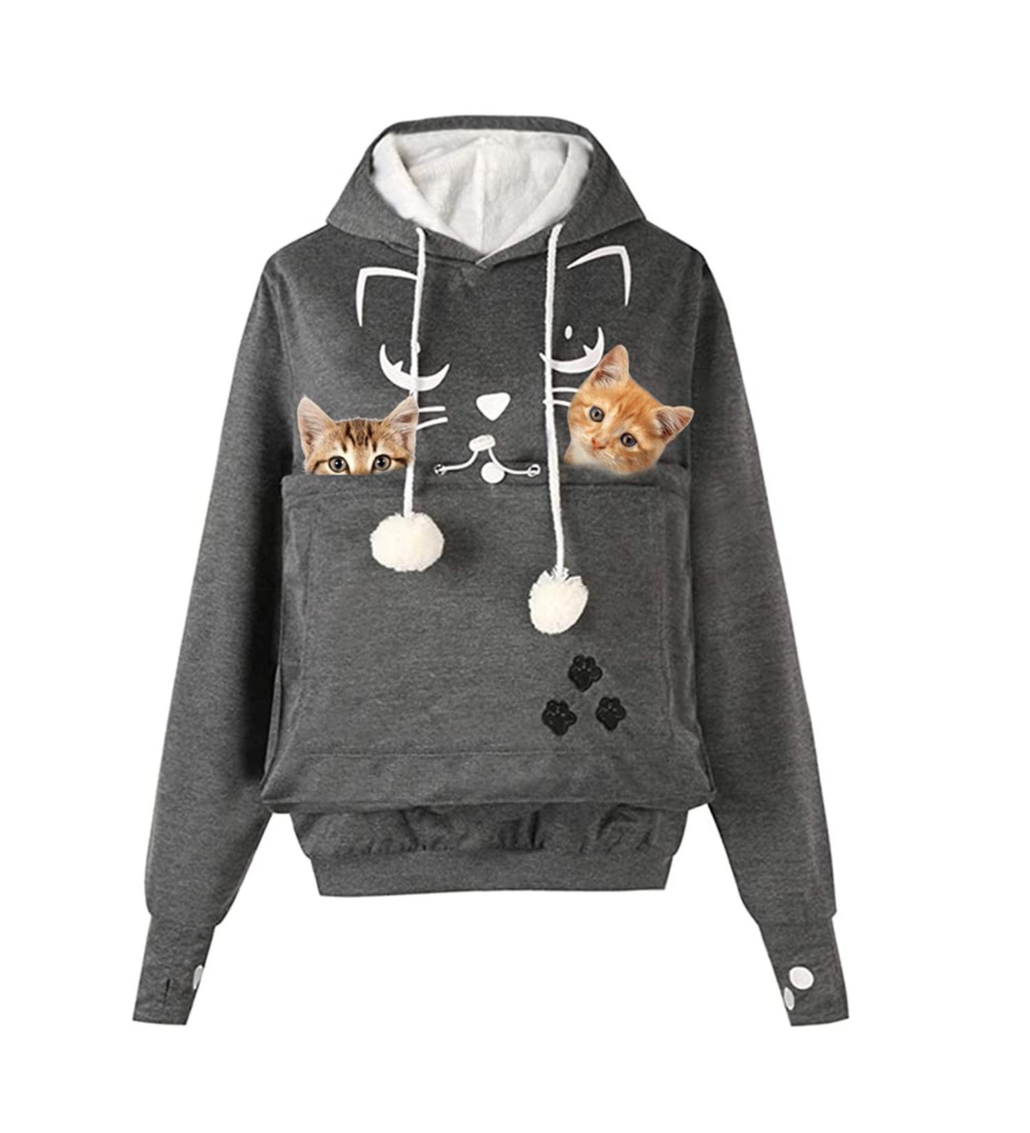 Amoyun Women's Hooded Sweater with Cat & Dog Bag - Unisex Cat Ear Long Arm Hoodie for Pets - XL Gray Fashion Sweatshirt - Buy Online on GoSupps.com