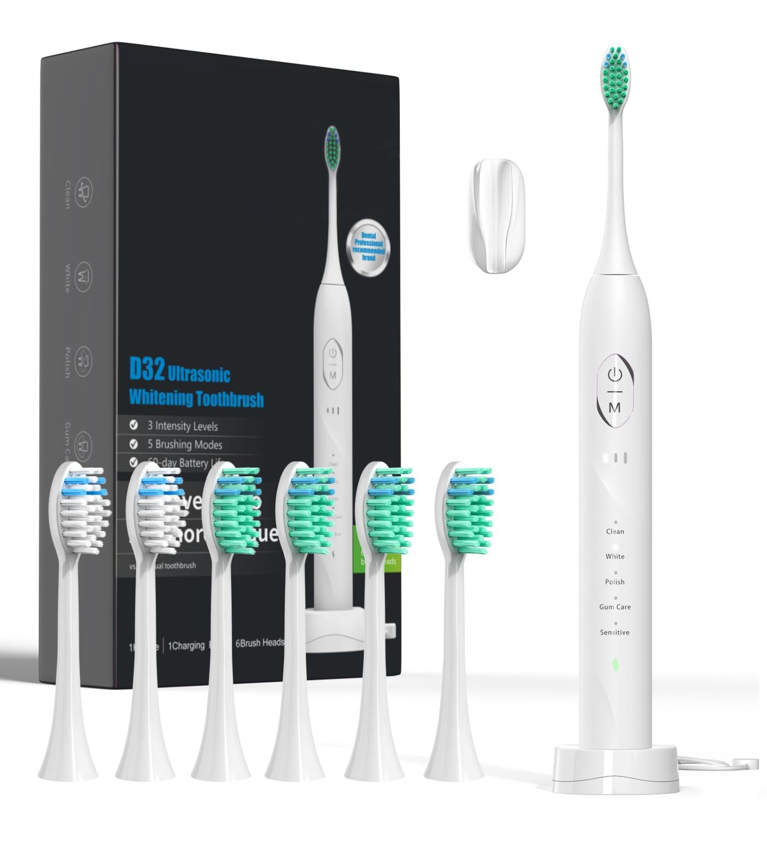 Buy Electric Toothbrush for Adults - Rechargeable 5 Modes Smart Timer 6 Brush Heads - International Shipping Available - Buy Online on GoSupps.com