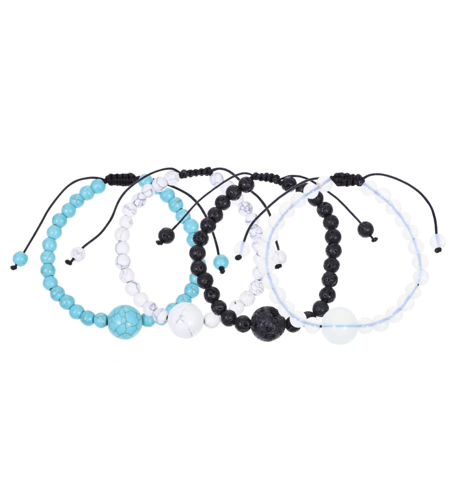 4pcs Anti Motion Sickness Bracelet Set | Trendy Braided Bead & Volcanic Rock Wristbands - Buy Online on GoSupps.com