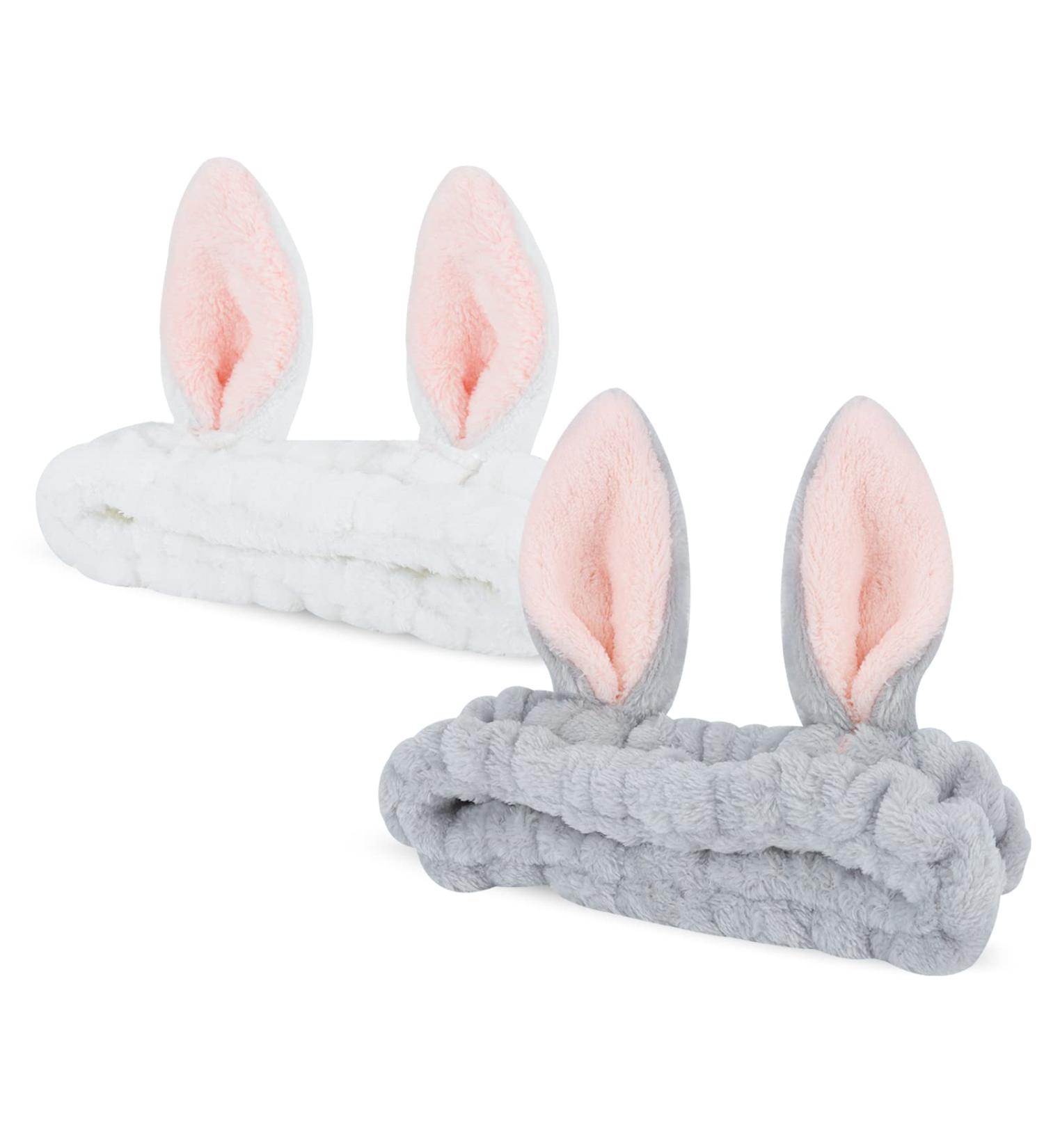YISSION 2PCS Bunny Ears Spa Headband for Face Wash and Makeup - No Slip Elastic Hair Band for Skincare - White Gray - Buy Online on GoSupps.com