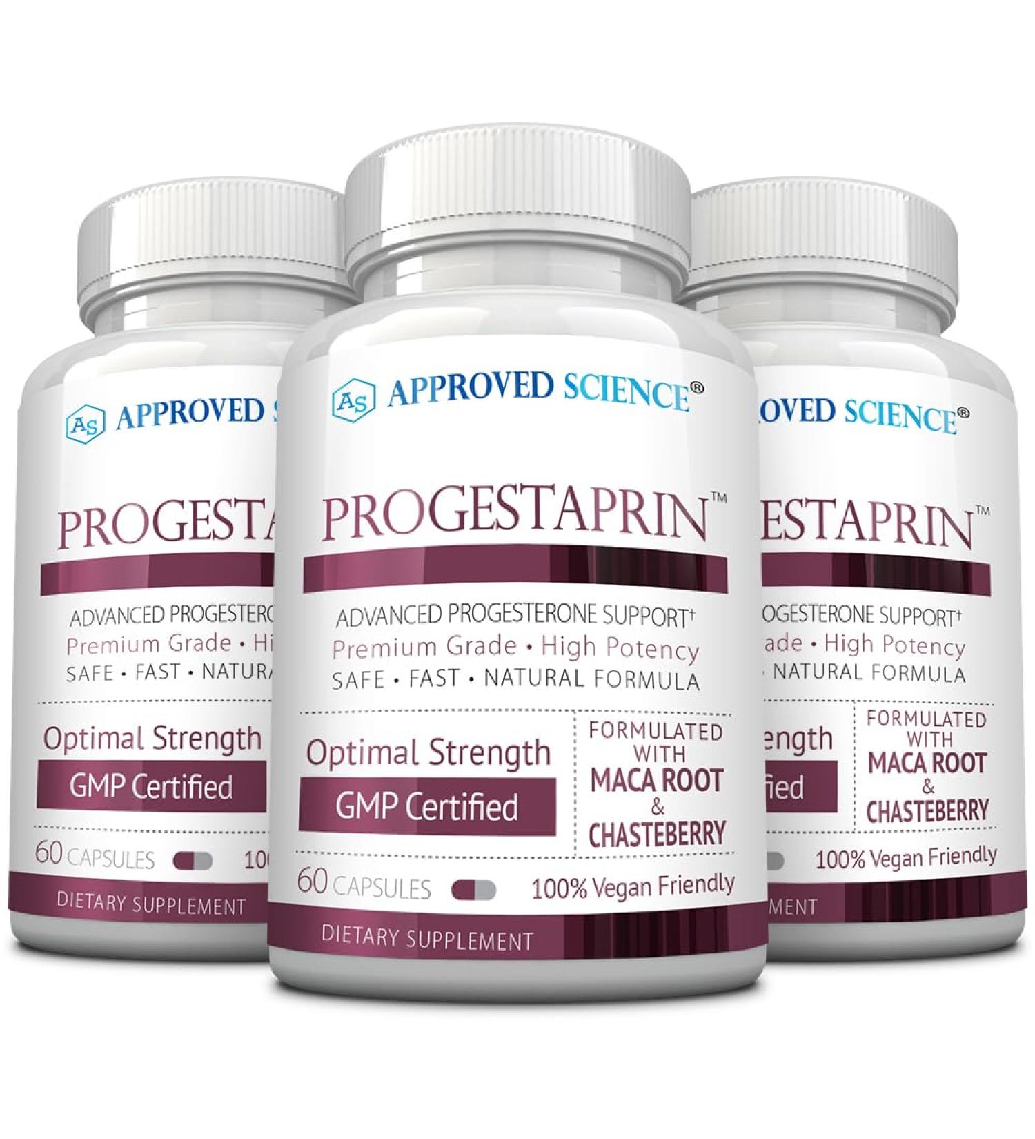 Approved Science Progestaprin - Vegan Progesterone Support Supplement (3 Bottles 180 Capsules) - Enhance Hormonal Balance & Wellbeing - Buy Online on GoSupps.com