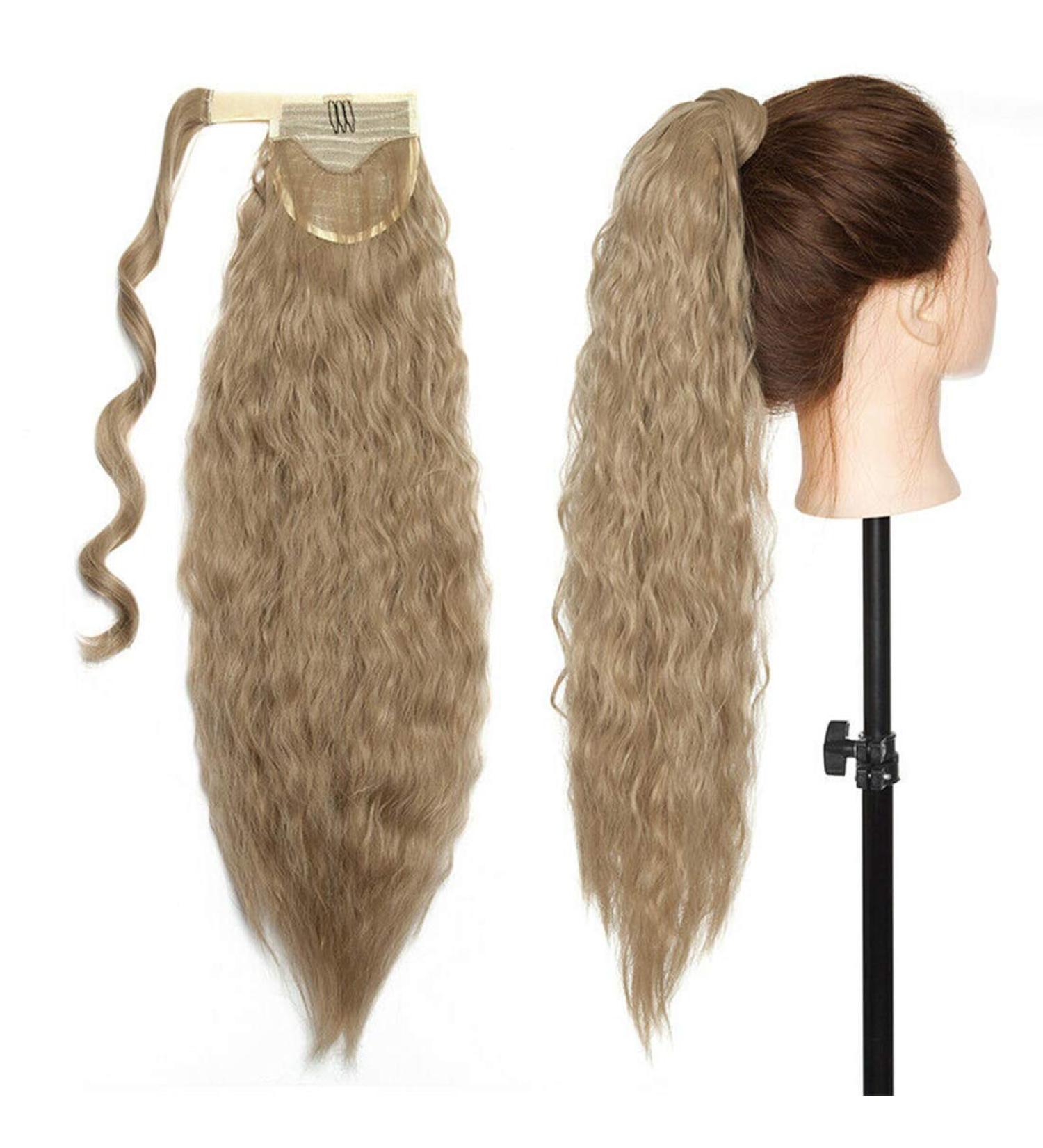 20 Inch Dark Blonde Corn Wave Ponytail Clip-in Hair Extension for Women | Real Long Wavy Wrap Around Hairpiece - Buy Online on GoSupps.com