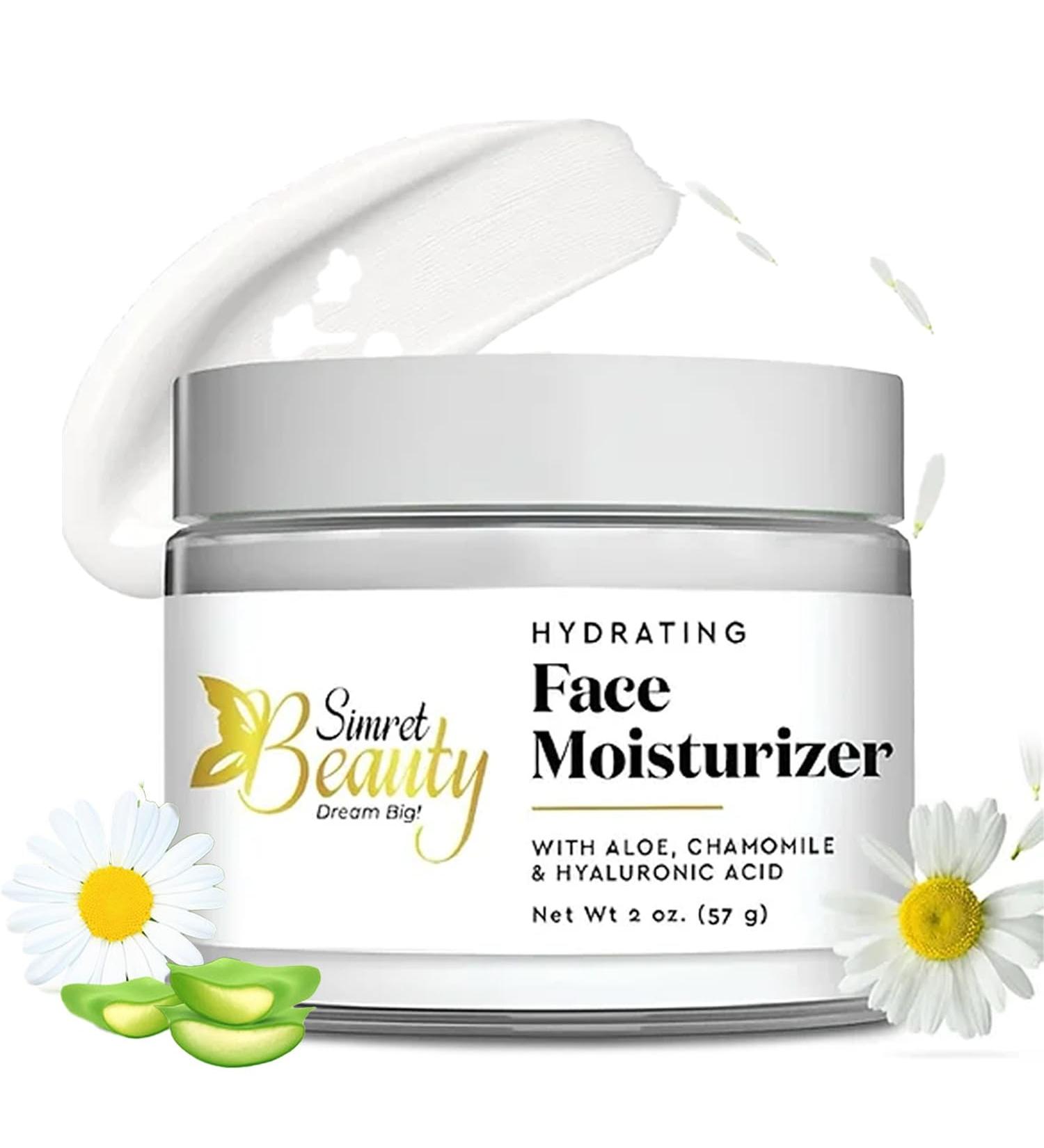 Hydrating Face Moisturizer - Vegan Daily Cream with Hyaluronic Acid Vitamins E & C Chamomile & Aloe for Oily Acne-Prone Sensitive Skin - 2 oz - Buy Online on GoSupps.com
