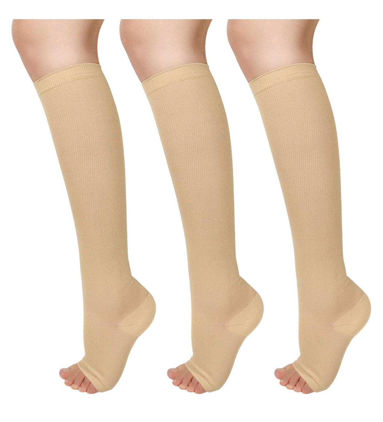 Ikfashoni 3 Pairs Compression Socks 15-25mmHg Toeless Support for Women & Men - L-XL Beige - Buy Online on GoSupps.com