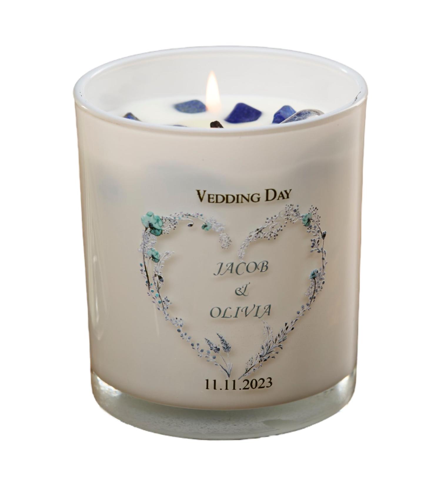 Personalised Wedding Day Candle Gift with Blue Floral Heart (Sea Breeze) - Buy Online on GoSupps.com