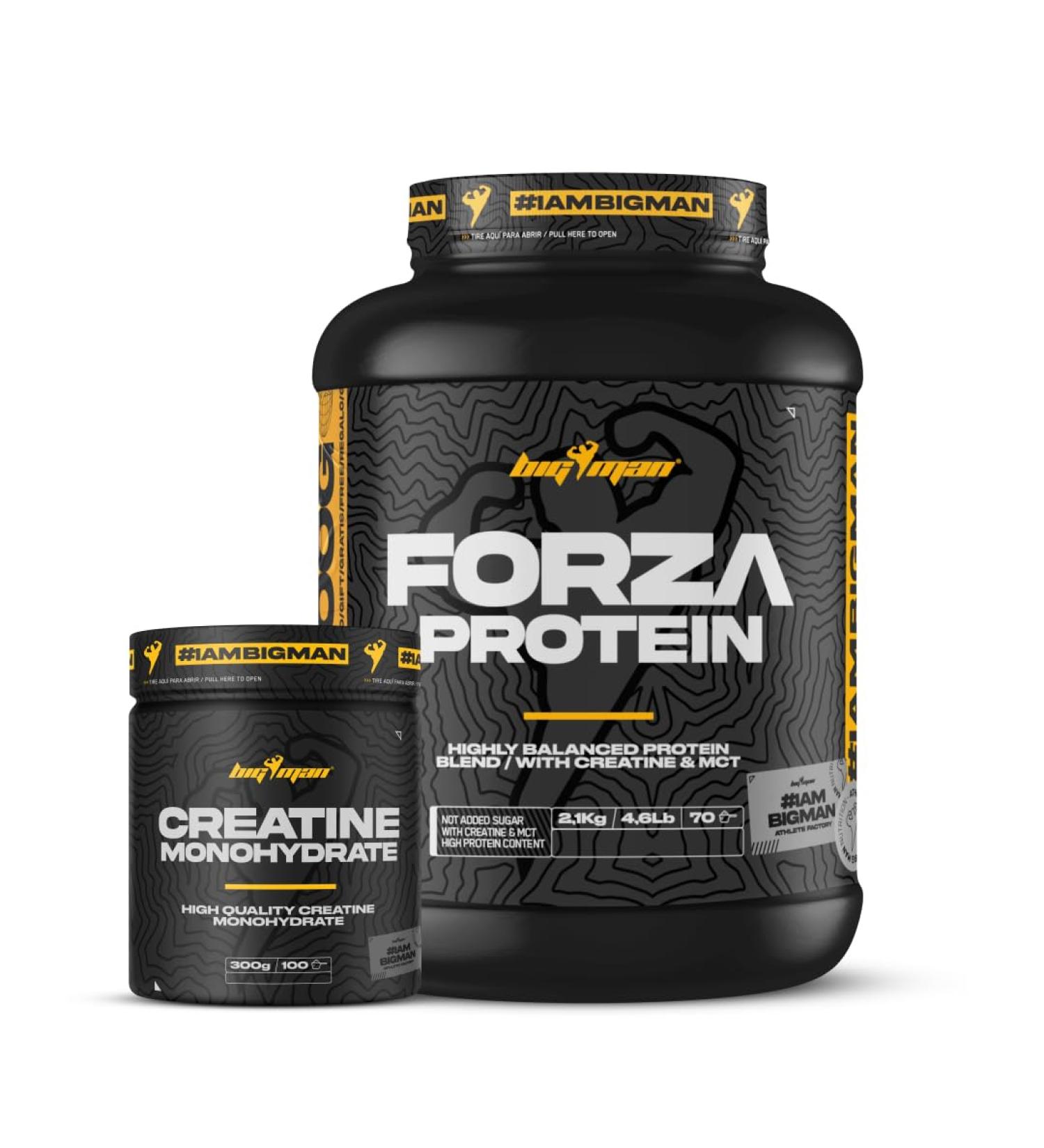 BigMan Forza Protein Pack 2 kg + 100 g en cadeau + cr atine 300 g | prot ines 80 % | isolat prot ine soja + concentr Whey | cr atine | haute teneur en prot ines (caramel sal ) - Buy Online on GoSupps.com