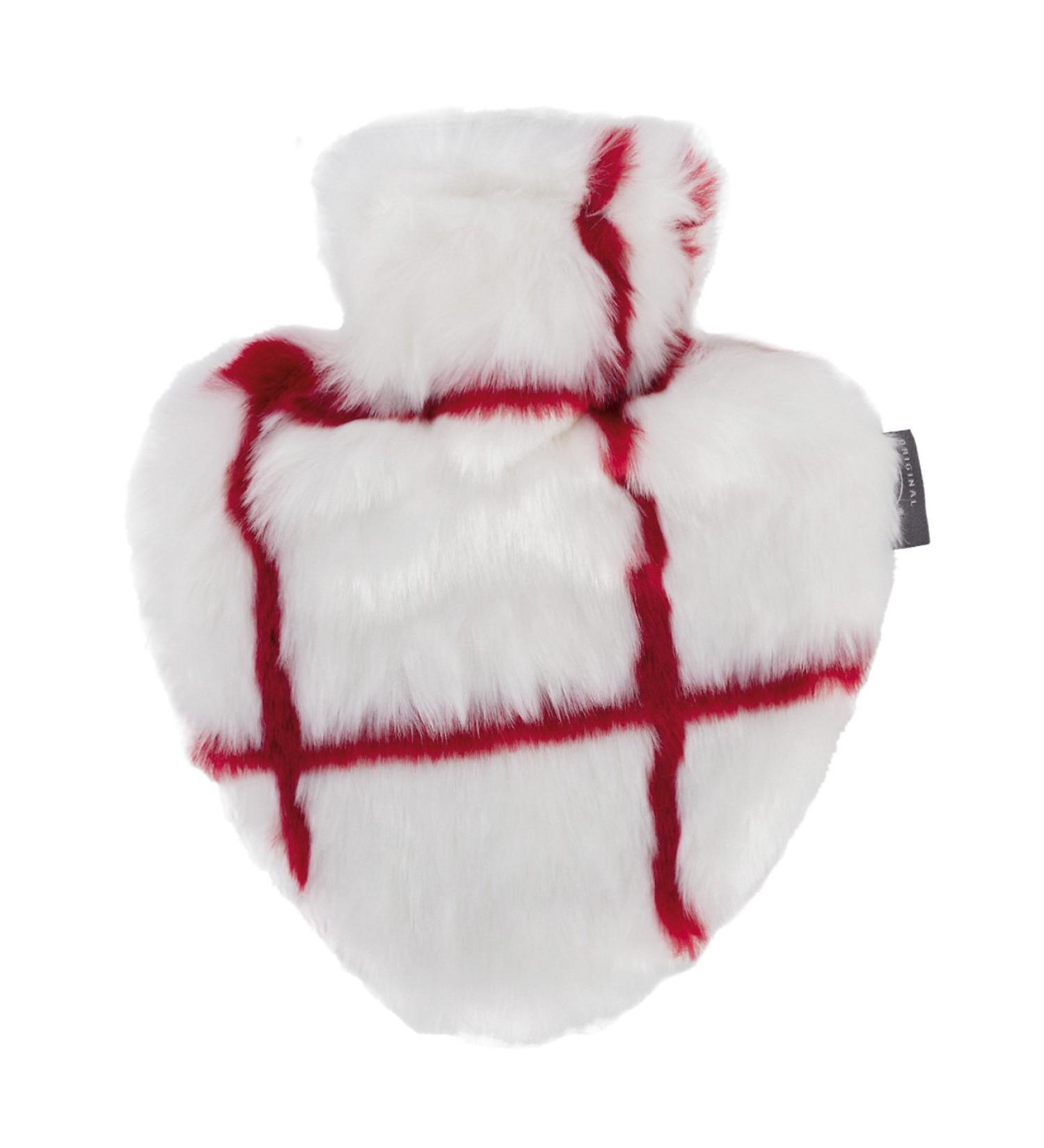 Fashy Heart Hot Water Bottle 0.7L with Faux Fur Cover - White Red | Comfort & Warmth for All - Buy Online on GoSupps.com
