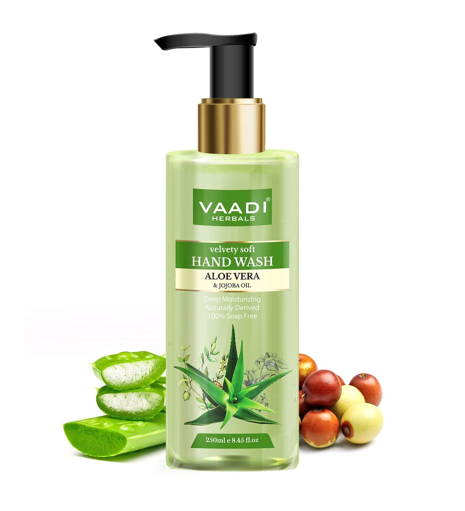 Buy Vaadi Herbals Velvety Soft Aloe Vera & Jojoba Oil Hand Wash - 250ml | Nourishing & Gentle Cleanser | International Shipping Available - Buy Online on GoSupps.com