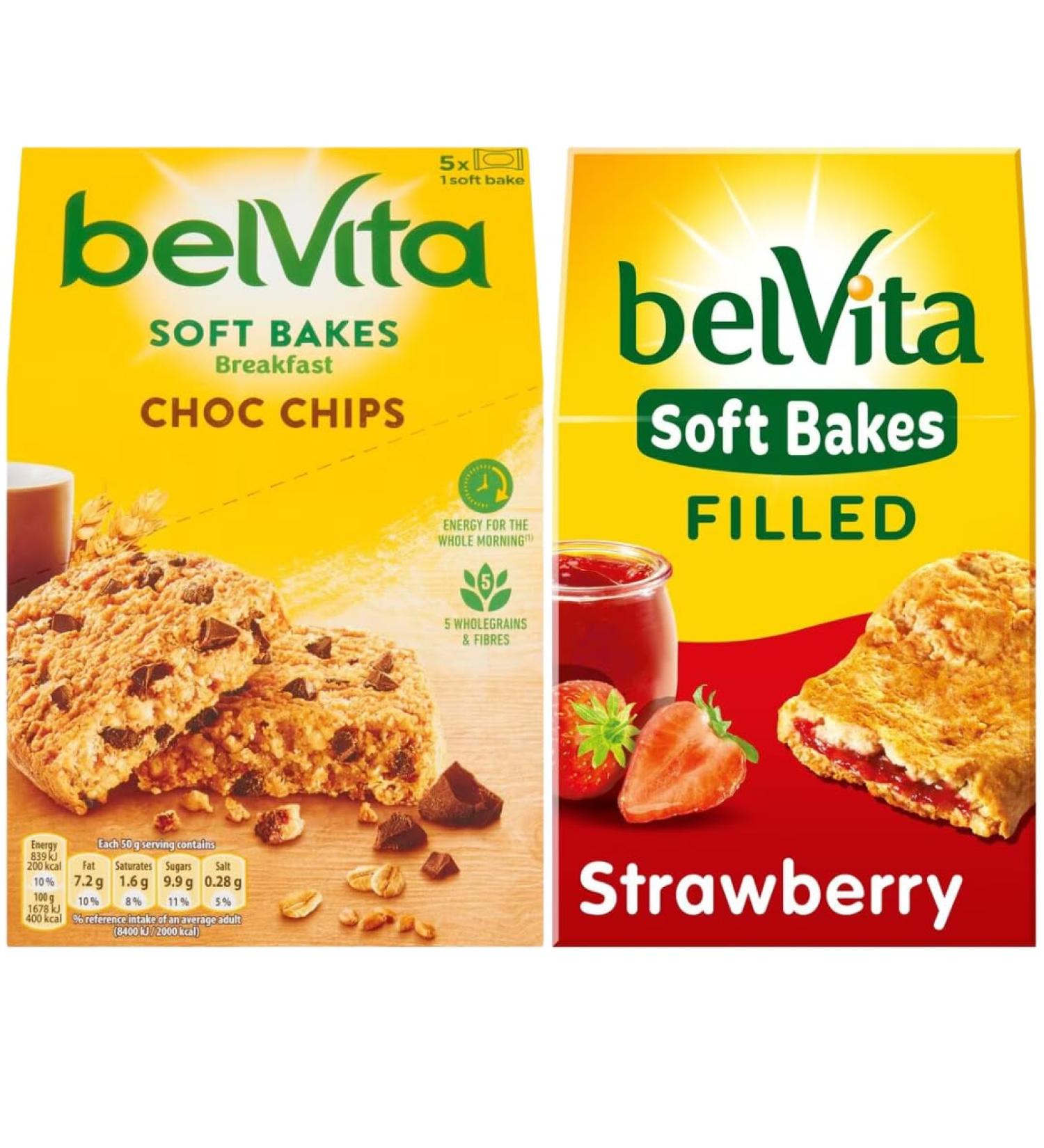 Breakfast Biscuits Bundle With Belvita Choc Chips Soft Bakes Breakfast Biscuits 250g and Strawberry Soft Bakes Breakfast Biscuits 250g (2 Pack) - Buy Online on GoSupps.com