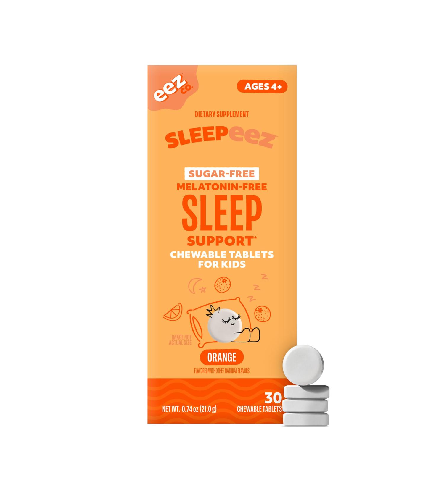 Lolleez Sleepeez Kids Melatonin-Free & Sugar-Free Chewable Tablet. Effective Sleep Supplement for Bedtime Support. No Artificial Dyes or Colors Orange Flavor - 30 Count - Buy Online on GoSupps.com