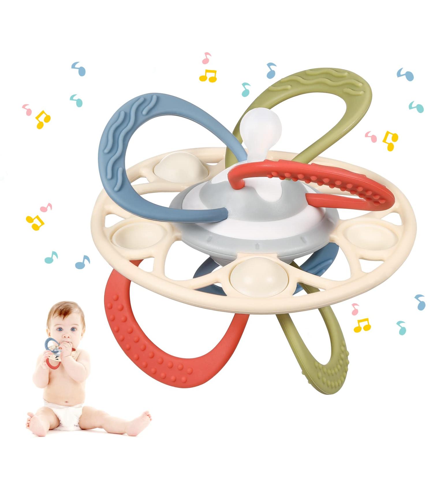 Zooawa Baby Teether - BPA-Free Silicone Sensory Toy for Teething Relief | Rattles & Chew Toy for 3-6 Months+ - Easy-to-Hold Beige - Buy Online on GoSupps.com