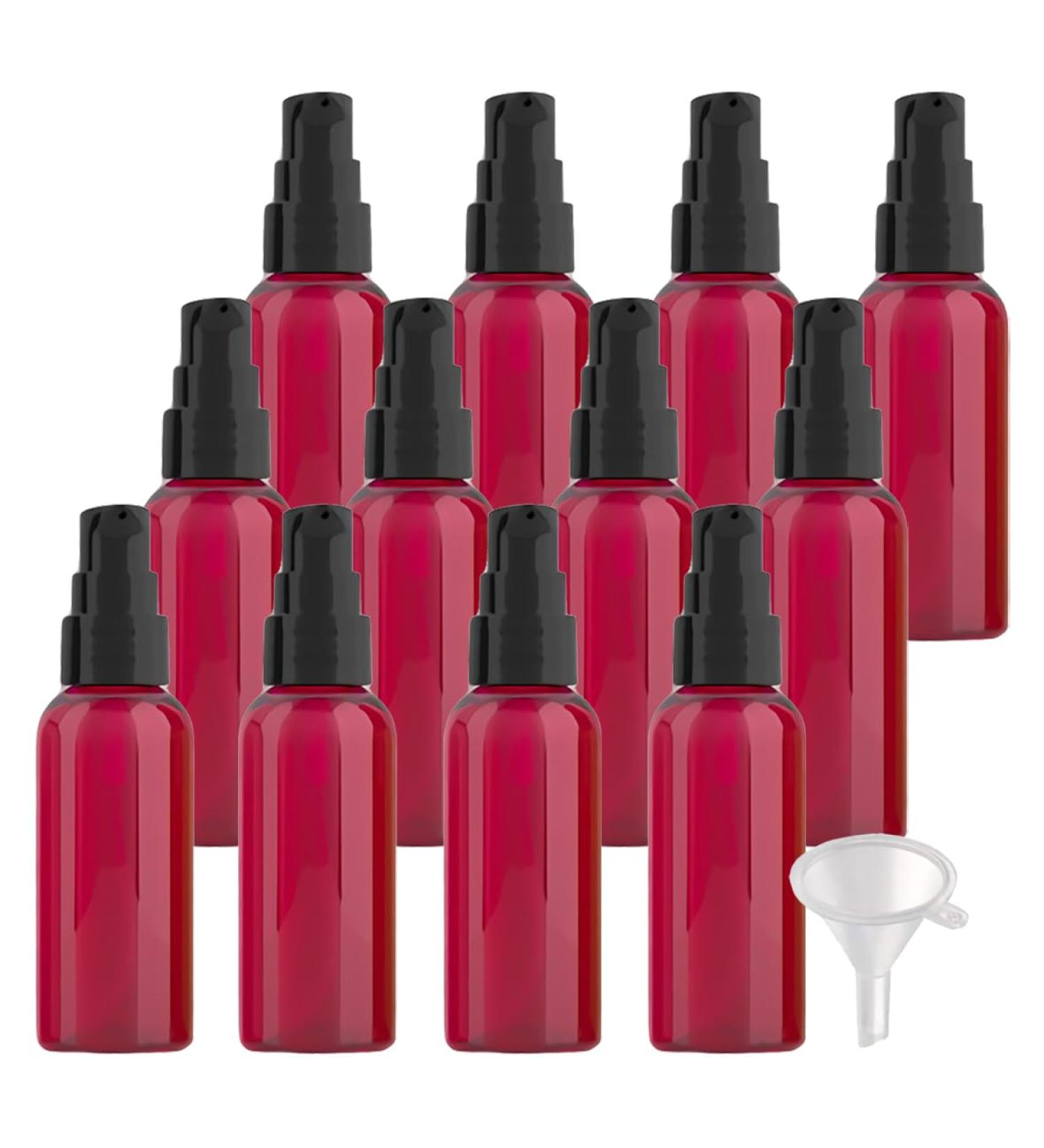 ZEOABSY 12 Pieces 50 ml Red Lotion Bottles with BlackÂ Pump 50ml Empty PET Plastic Lotion Pump Bottle Cosmetic Gel Travel Container for Cosmetic Make up Cleaning + 2 x Funnel Red 50 ml - Buy Online on GoSupps.com