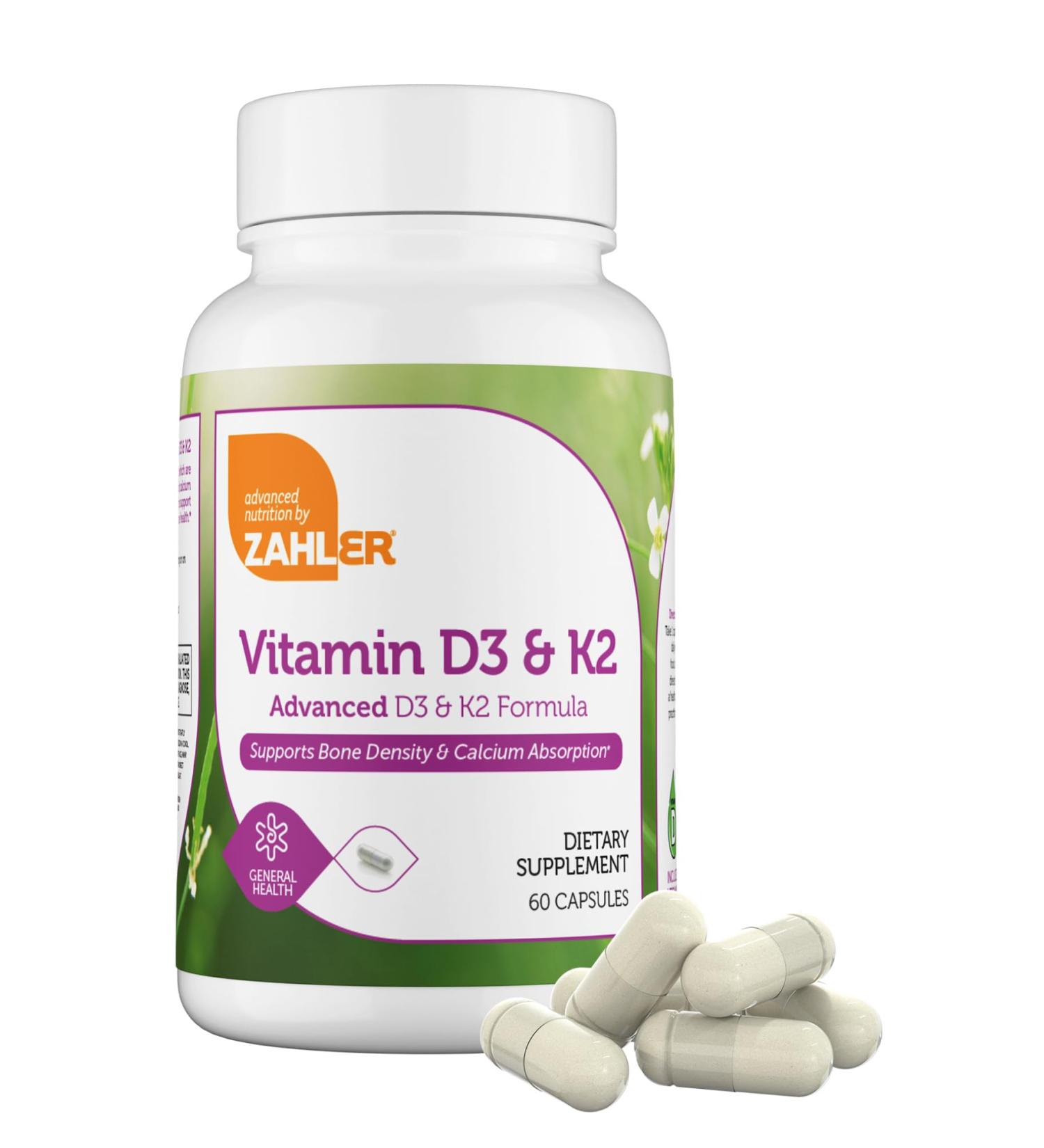 Zahler Vitamin D3 & K2 Advanced D3 & K2 Formula Supports Bone Density & Calcium Absorption 60 Capsules. - Buy Online on GoSupps.com