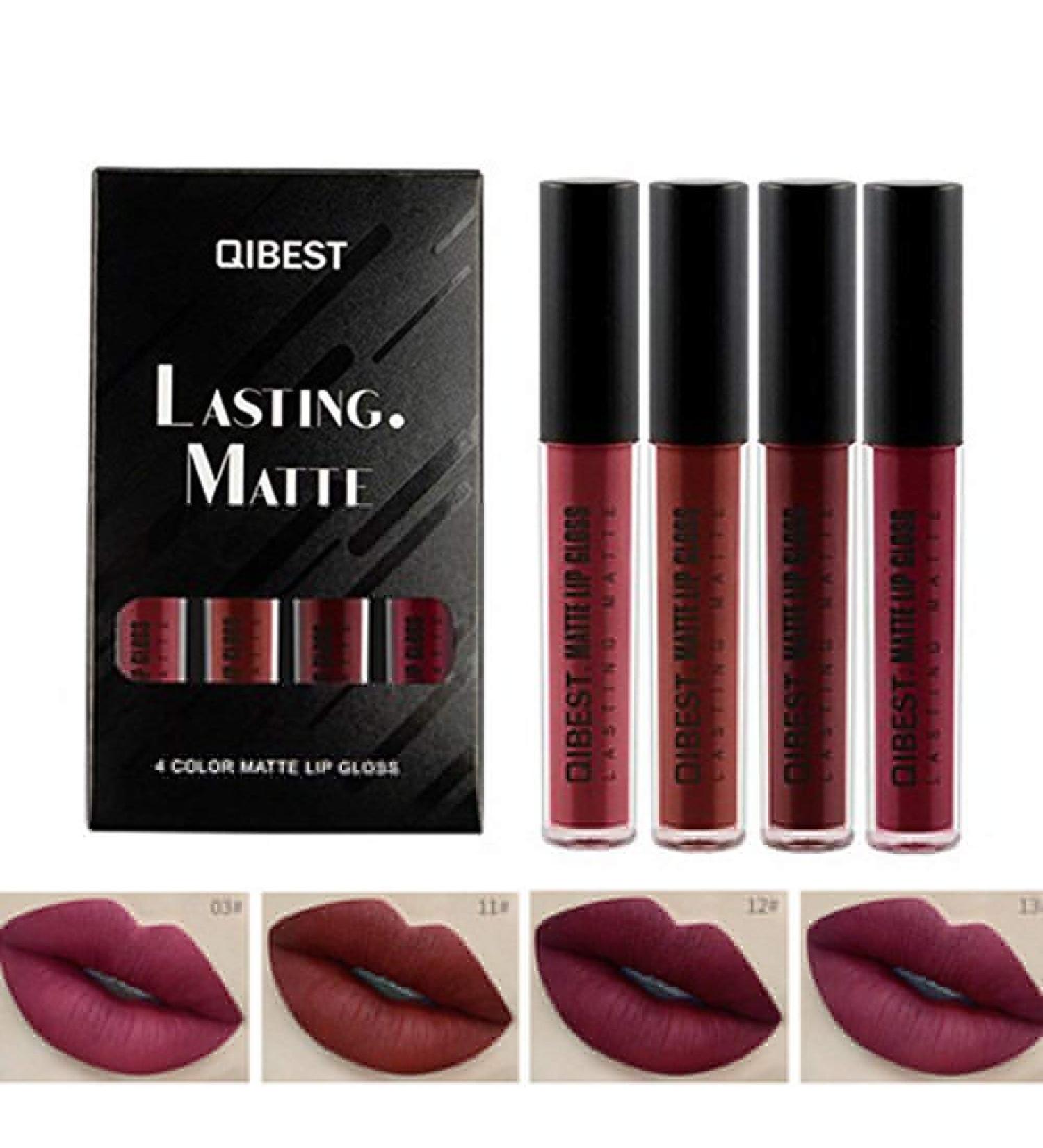 Matte Liquid Lipstick Set - 4 Waterproof Long-Lasting Colors | Non-Stick Cup Lipgloss - Shop Internationally! - Buy Online on GoSupps.com