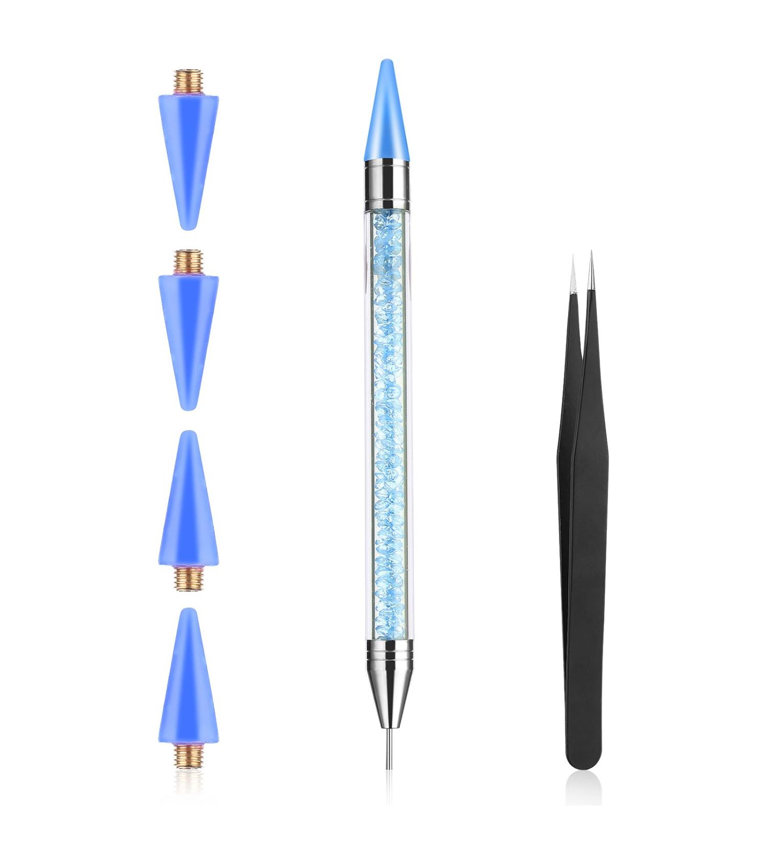 Prasacco Rhinestone Picker Tool Rhinestones Applicator Tools Rhinestone Picker Dotting Wax Pen Nail Art Tool with 4 Blue Replaceable Wax Head and 1 Tweezer for DIY Nail Art Tool - Buy Online on GoSupps.com