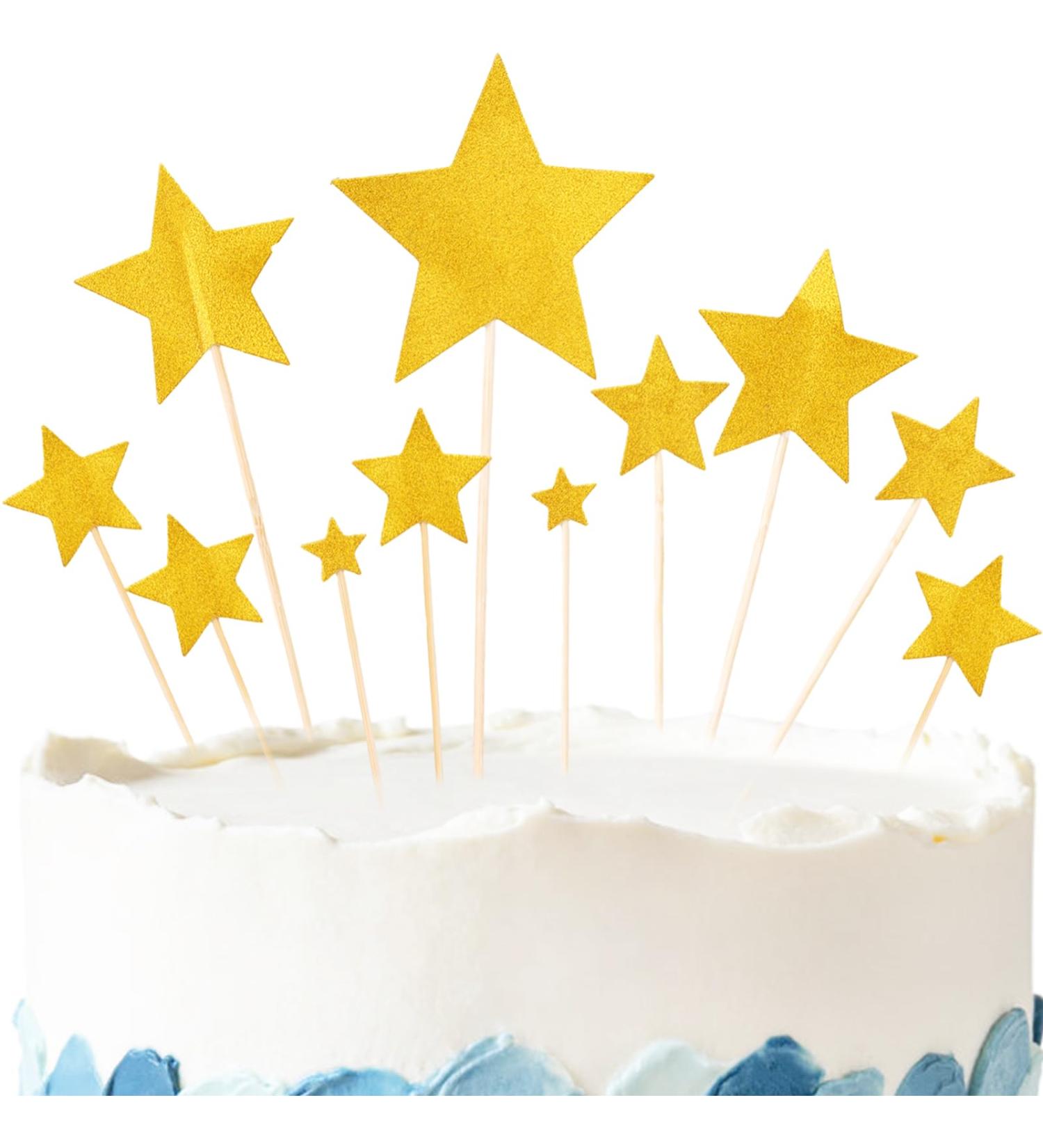 56Pcs Cake Topper Star Glitter Cupcake Toppers Gold Cake Decorations for Boys Girls Birthday Wedding Engagement Baby Shower Anniversary Party Decoration Mixed Size - Buy Online on GoSupps.com