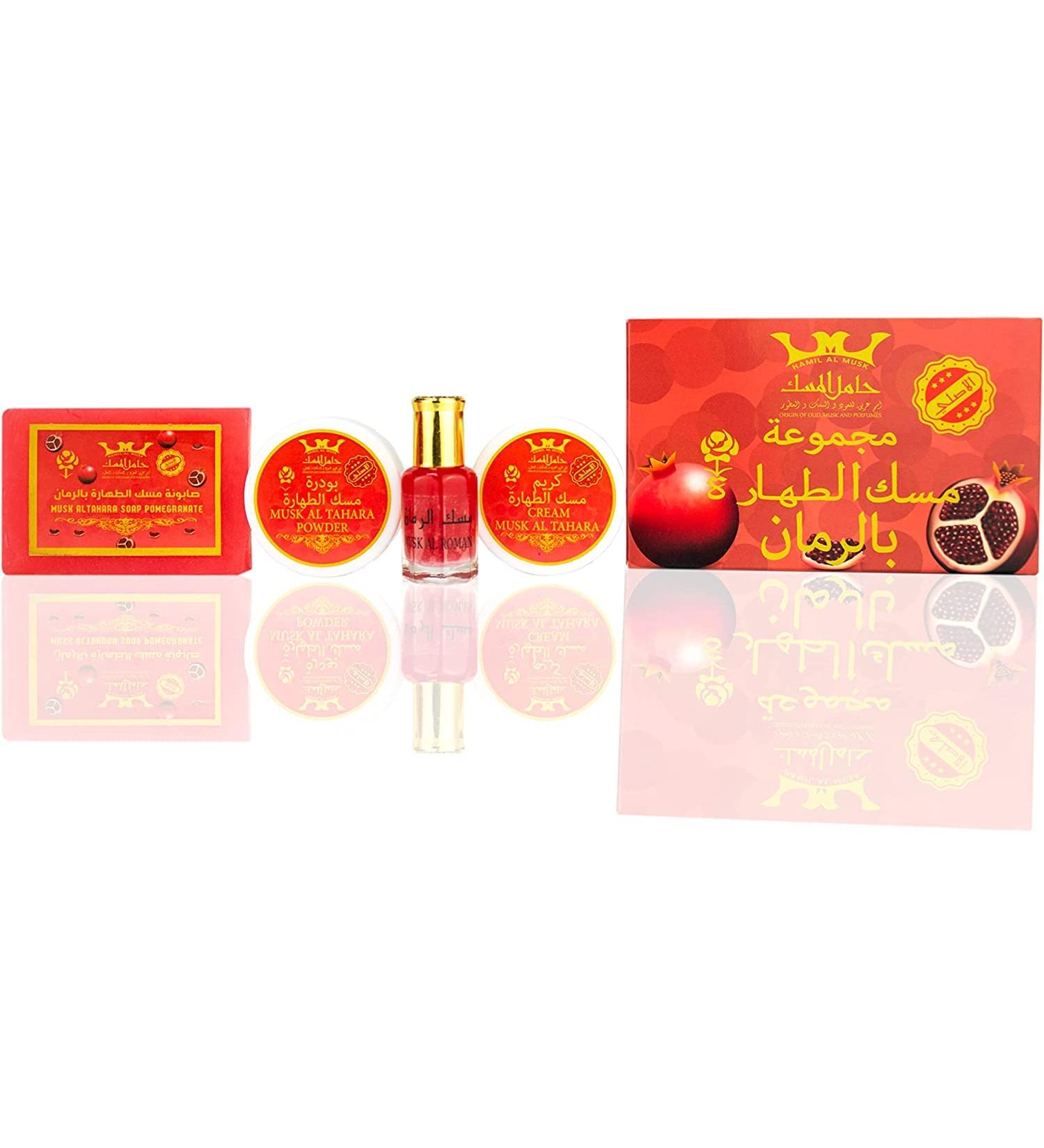 Pomegranate Musk AlTahara 4 Piece Combo Set: 6ml Thick Concentrated Perfume Oil 20ml Cream 20ml Powder 20g Soap Bar - Body Fragrance Alcohol Free - Buy Online on GoSupps.com