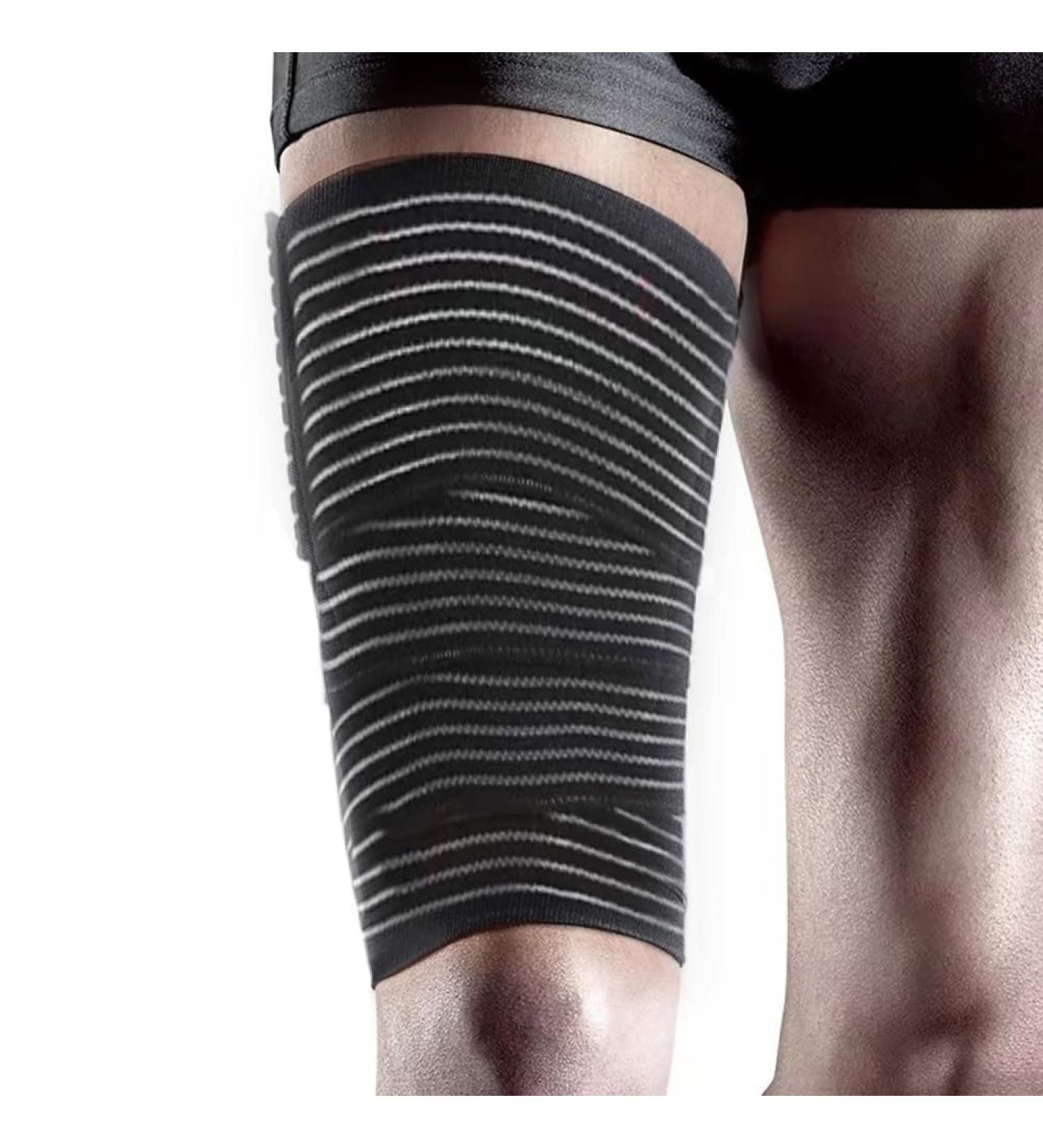 Elastic Thigh High Compression Support Bandage | Plus Size Adjustable Thigh Wrap for Workout & Recovery - Black - Buy Online on GoSupps.com