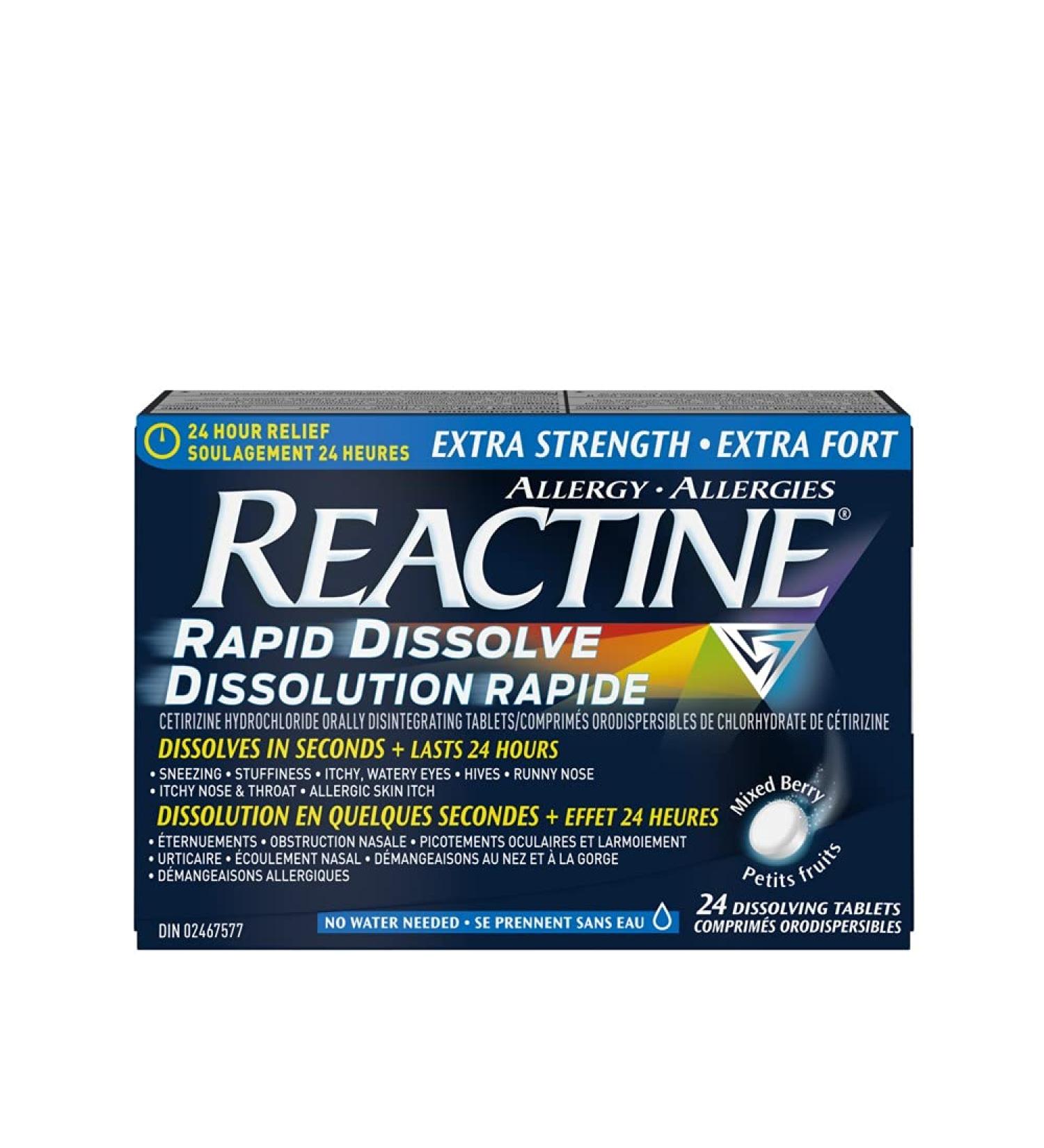 Reactine Rapid Dissolve Extra Strength Tablets - For Itchy Eyes Hives Runny Nose - 24 Hour Allergy Relief - 24 Count 24 Count (Pack of 1) - Buy Online on GoSupps.com