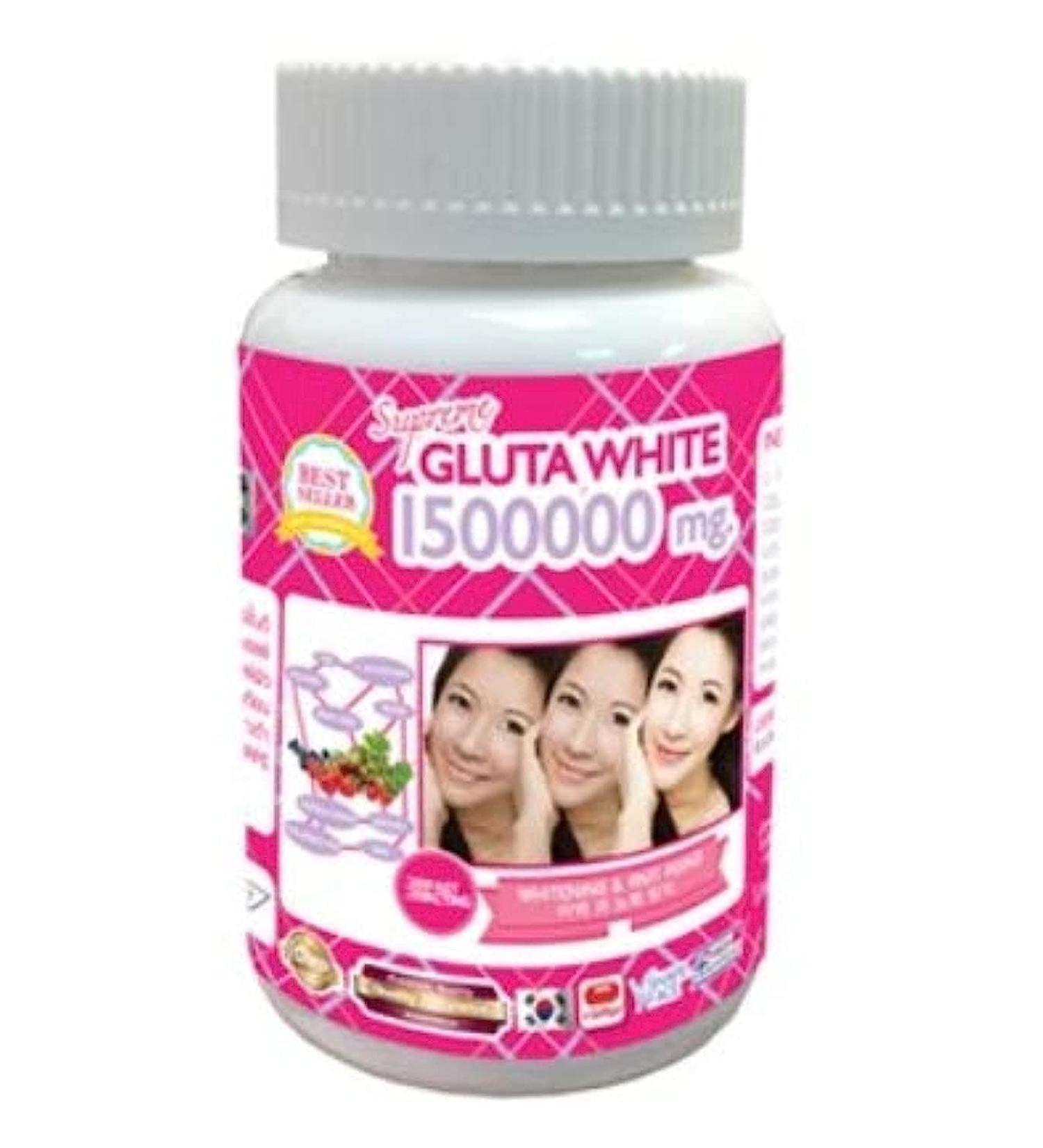 Supreme Gluta White 1500000mg Whitening & Anti Aging Capsules - Reduce Freckles, Fast Action Softgel | 30 Tablets - Buy Online on GoSupps.com