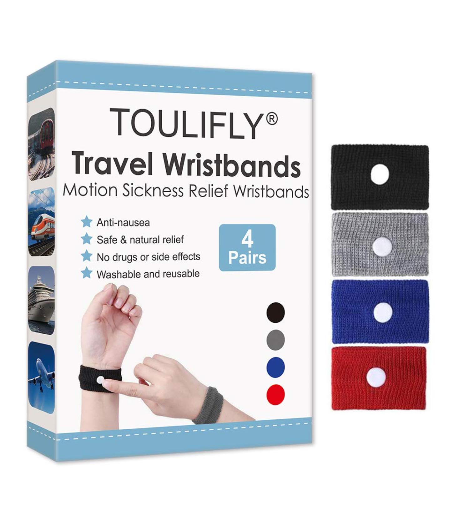 Travel Motion Sickness Relief Wristbands - Natural Nausea Relief (Black/Grey/Blue/Red) - Buy Online on GoSupps.com