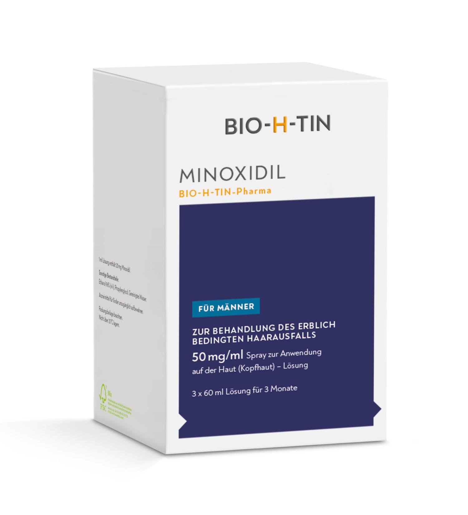 MINOXIDIL BIO-H-TIN Men Spray - 3-Month Pack (3 x 60ml) | Stops Hereditary Hair Loss | 50 MG/ML - International Shipping Available - Buy Online on GoSupps.com